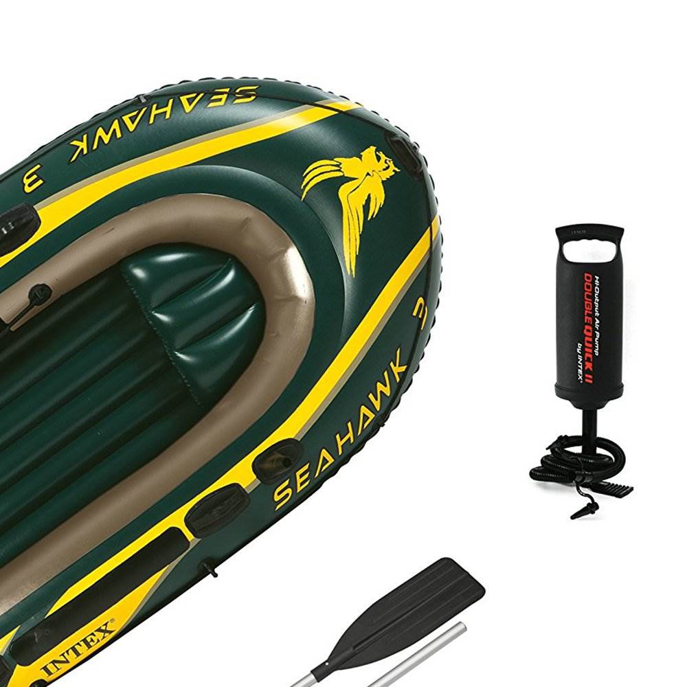 Intex Seahawk 3 Person Inflatable Boat Set with Aluminum Oars & Pump (2 Pack) - VMInnovations