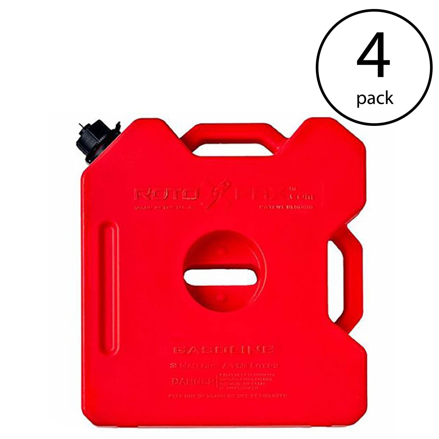 RotopaX Durable Leakproof 3 Gallon EPA Safe Gasoline Container, Red (4 Pack)