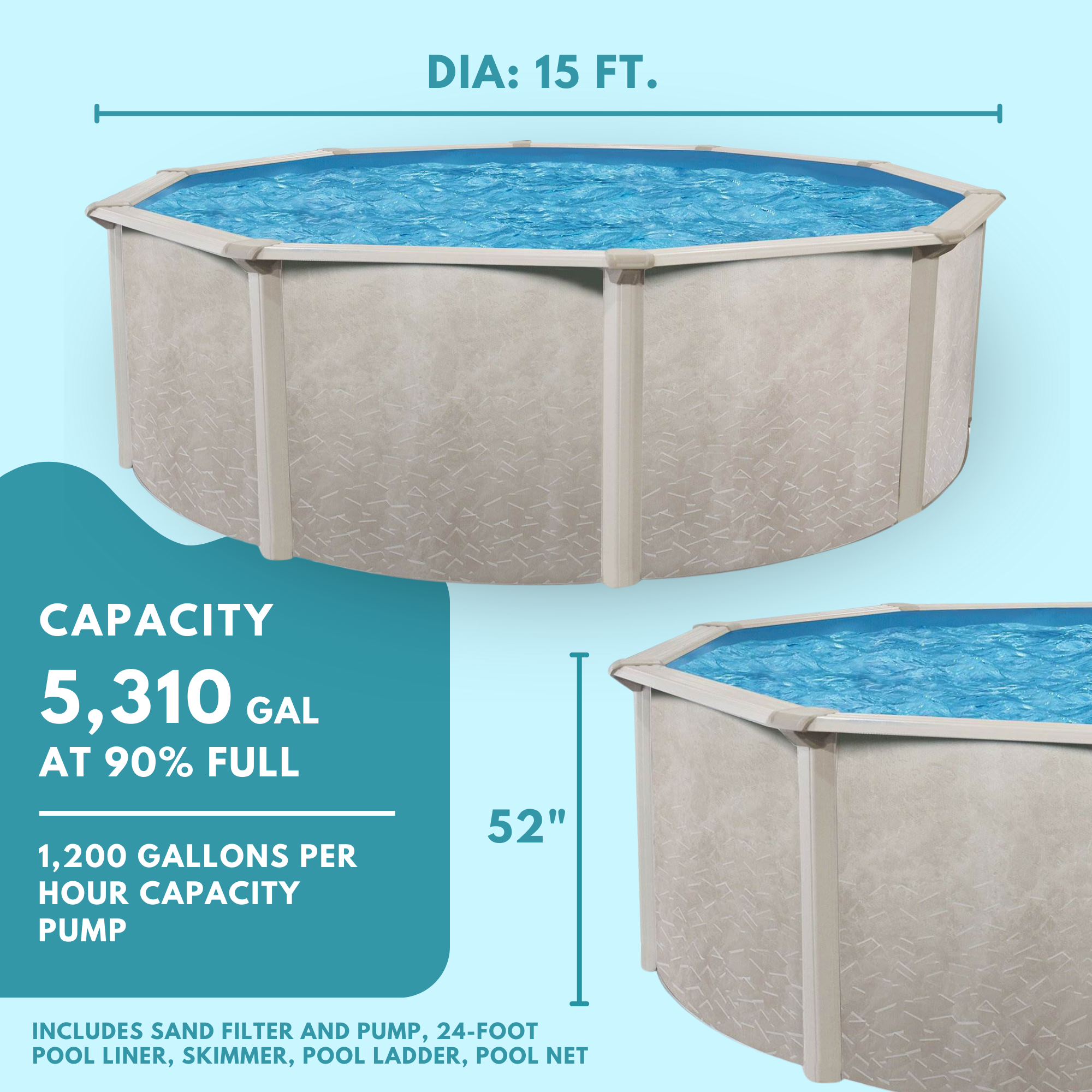 Aquarian Phoenix 15ft x 52in Above Ground Swimming Pool Kit & Pump & Ladder Kit - VMInnovations