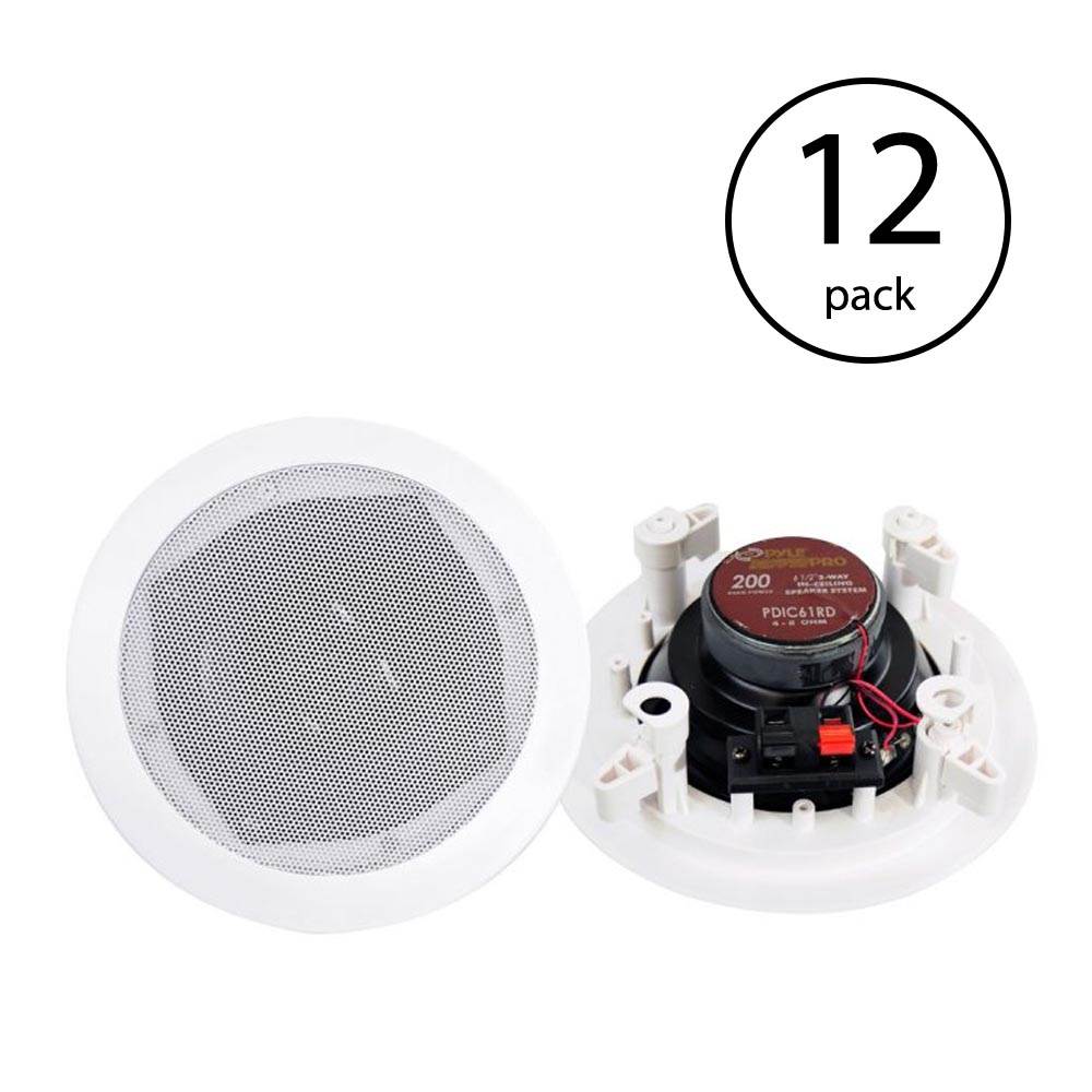 PYLE PRO PDIC61RD 6.5'' 200W 2-Way In-Ceiling/Wall Speaker System (12 Pack) - VMInnovations