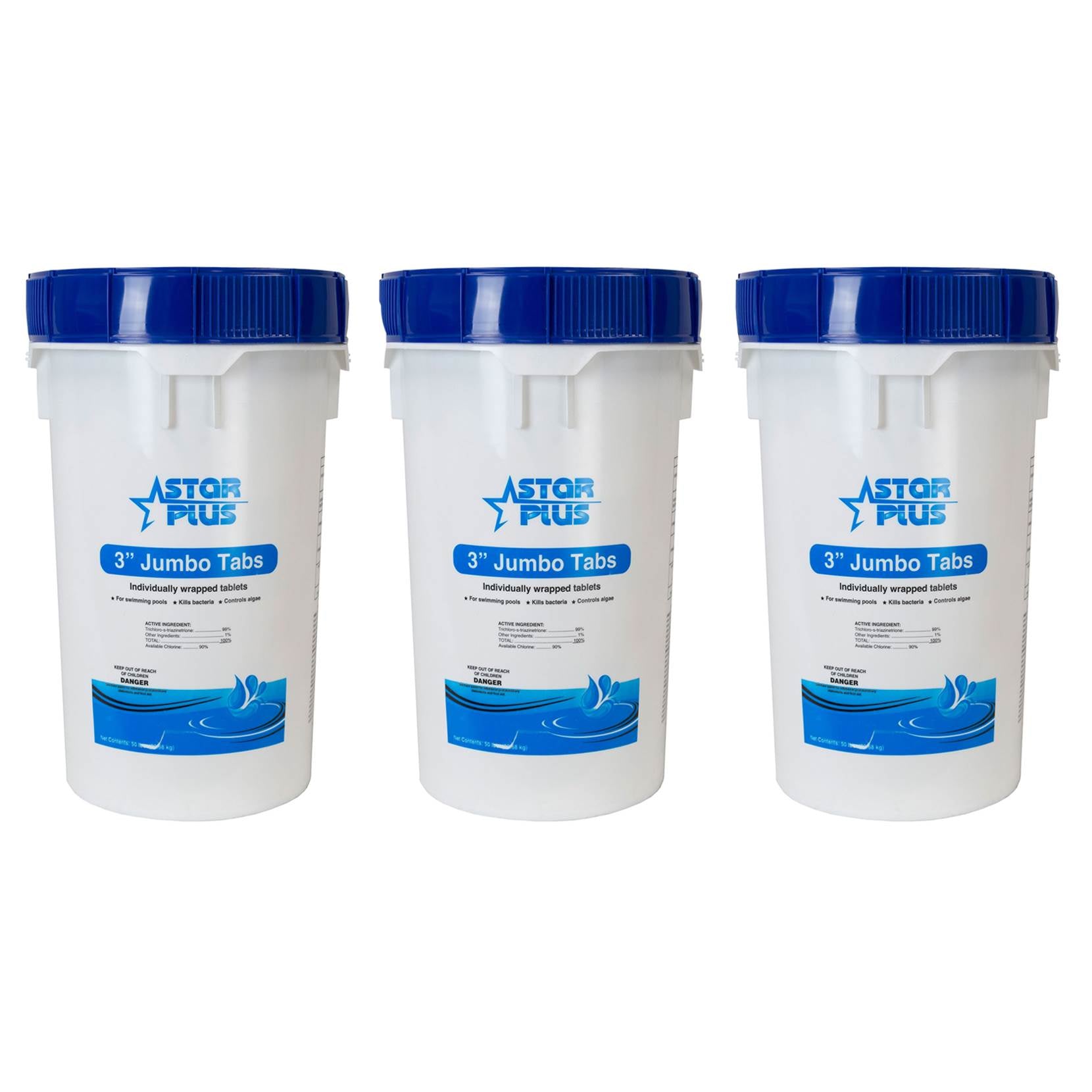 Wrapped Trichlor Jumbo 3 Inch Pool Cleaner Chlorine Tablets, 50 Pounds (3 Pack)
