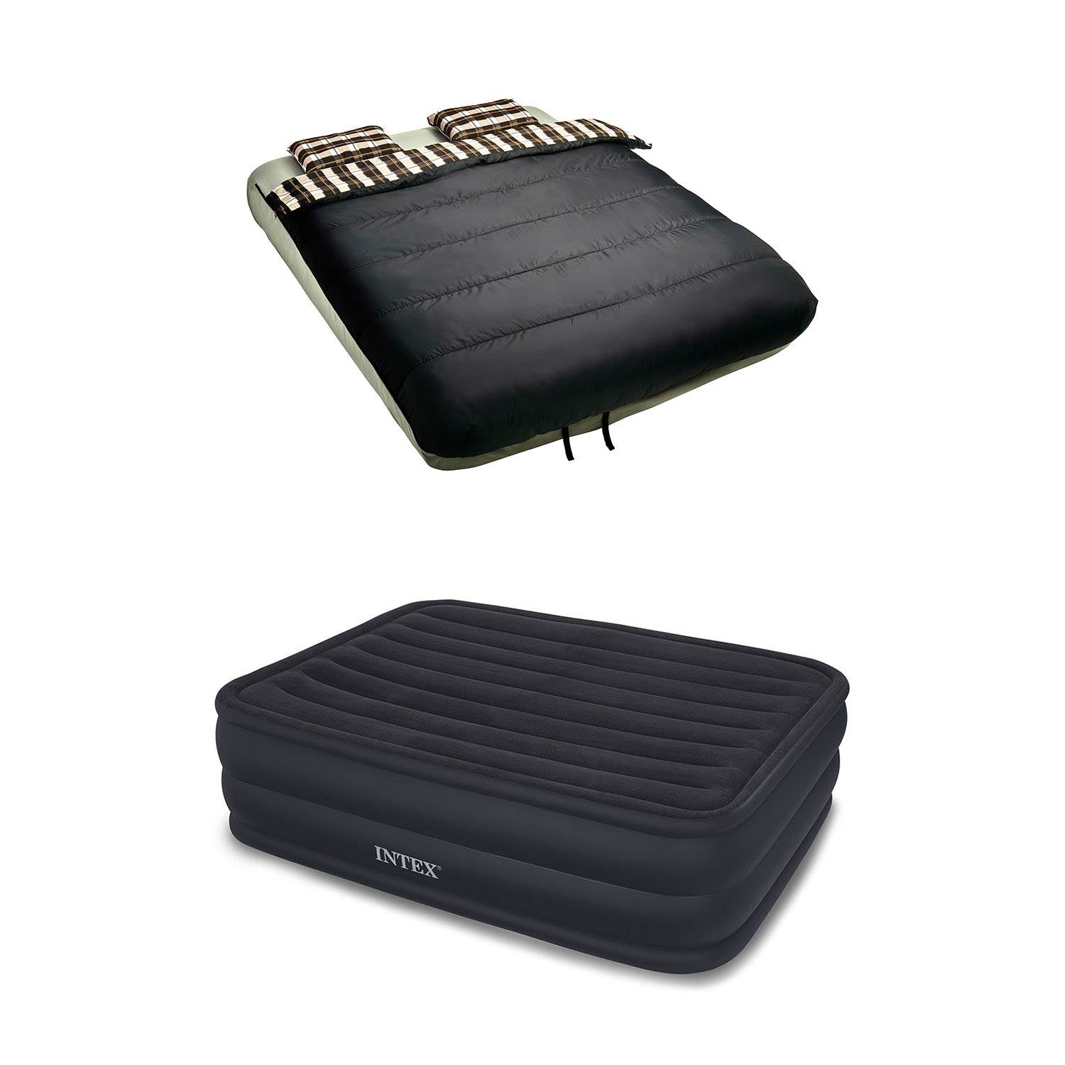 Intex Queen Indoor Raised Air Mattress with Built-In Pump + 6-Piece Bedding Set