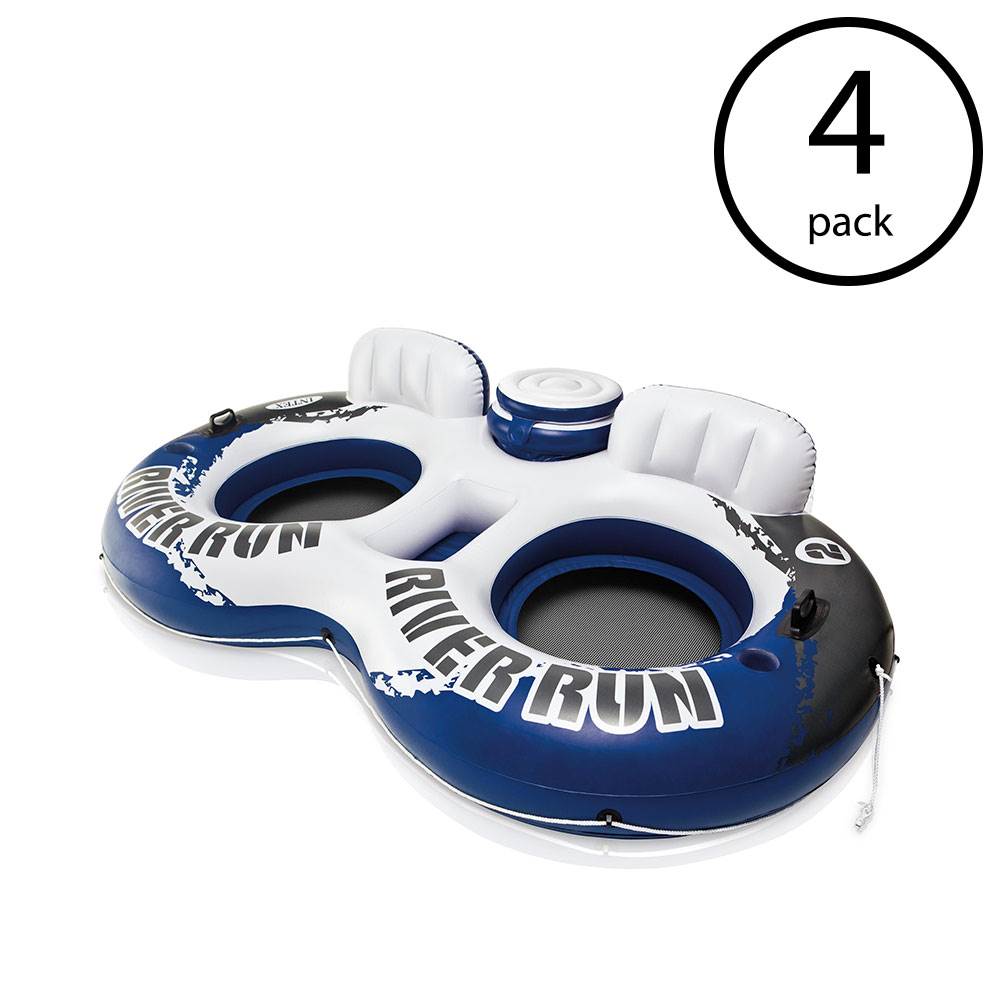 Intex River Run II Inflatable 2 Person Pool Tube Float with Cooler (4 Pack)
