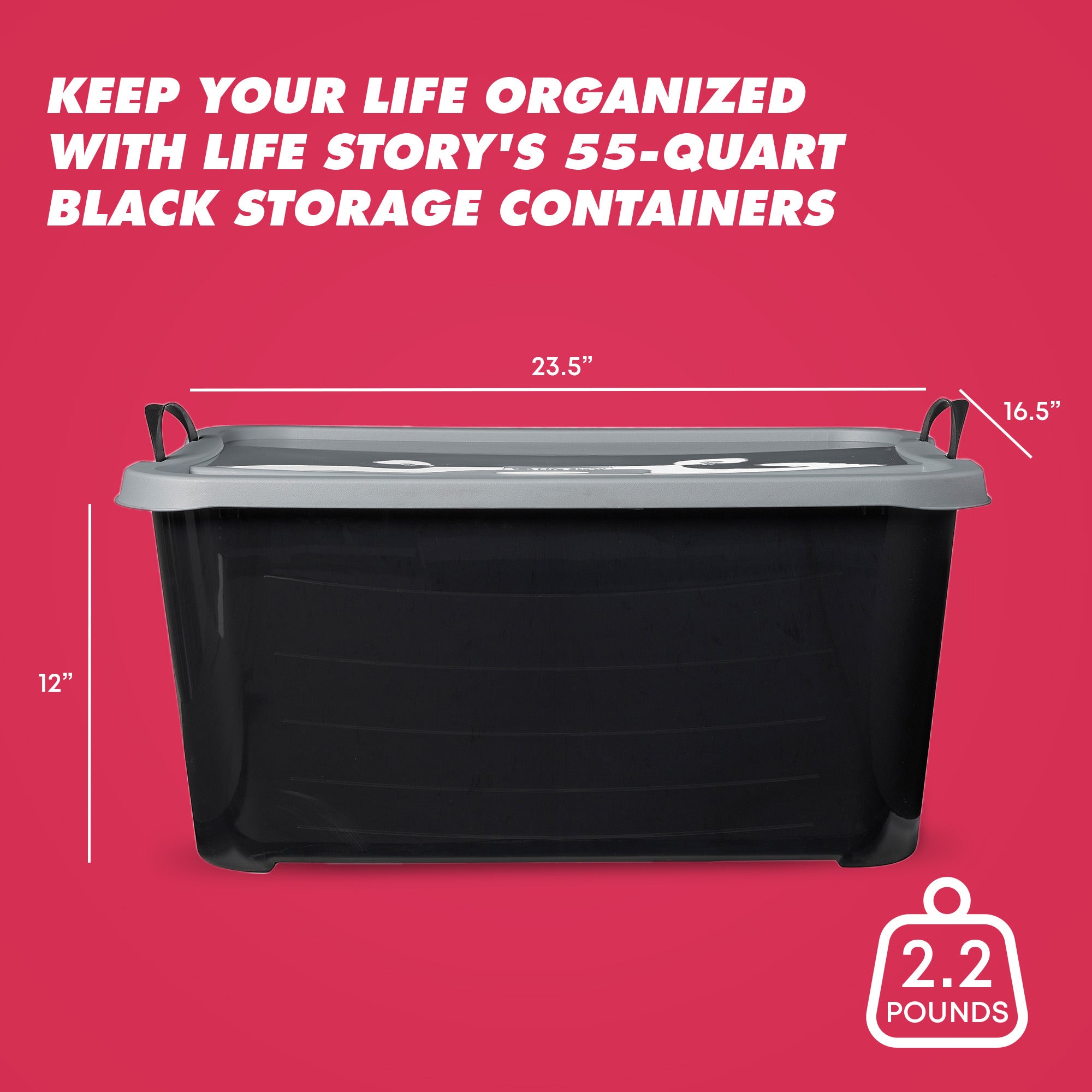 Life Story 55 Quart Stackable Storage Bin, Heavy Duty Lidded Container, 18 Pack