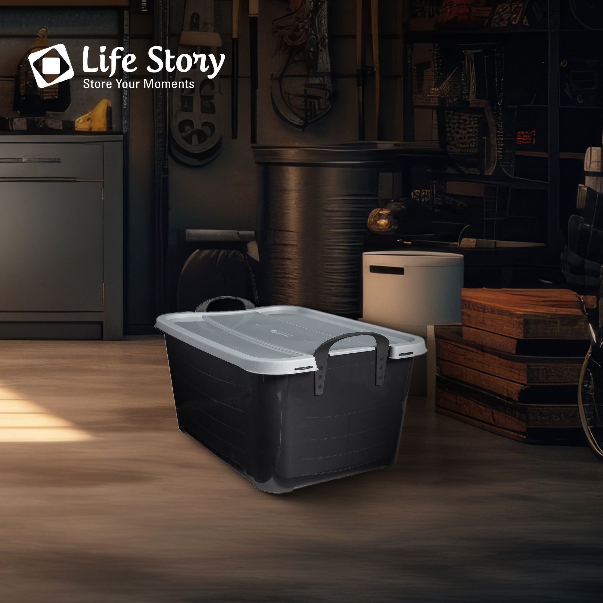 Life Story 55 Quart Stackable Storage Bin, Heavy Duty Lidded Container, 18 Pack