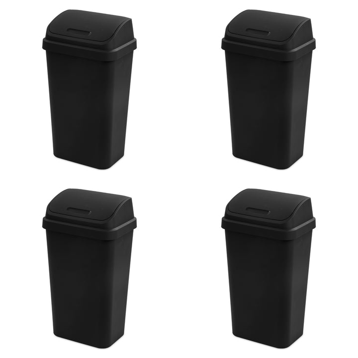 Sterilite 13 Gallon Swing Top Lidded Wastebasket Kitchen Trash Can, Black 4 Pack