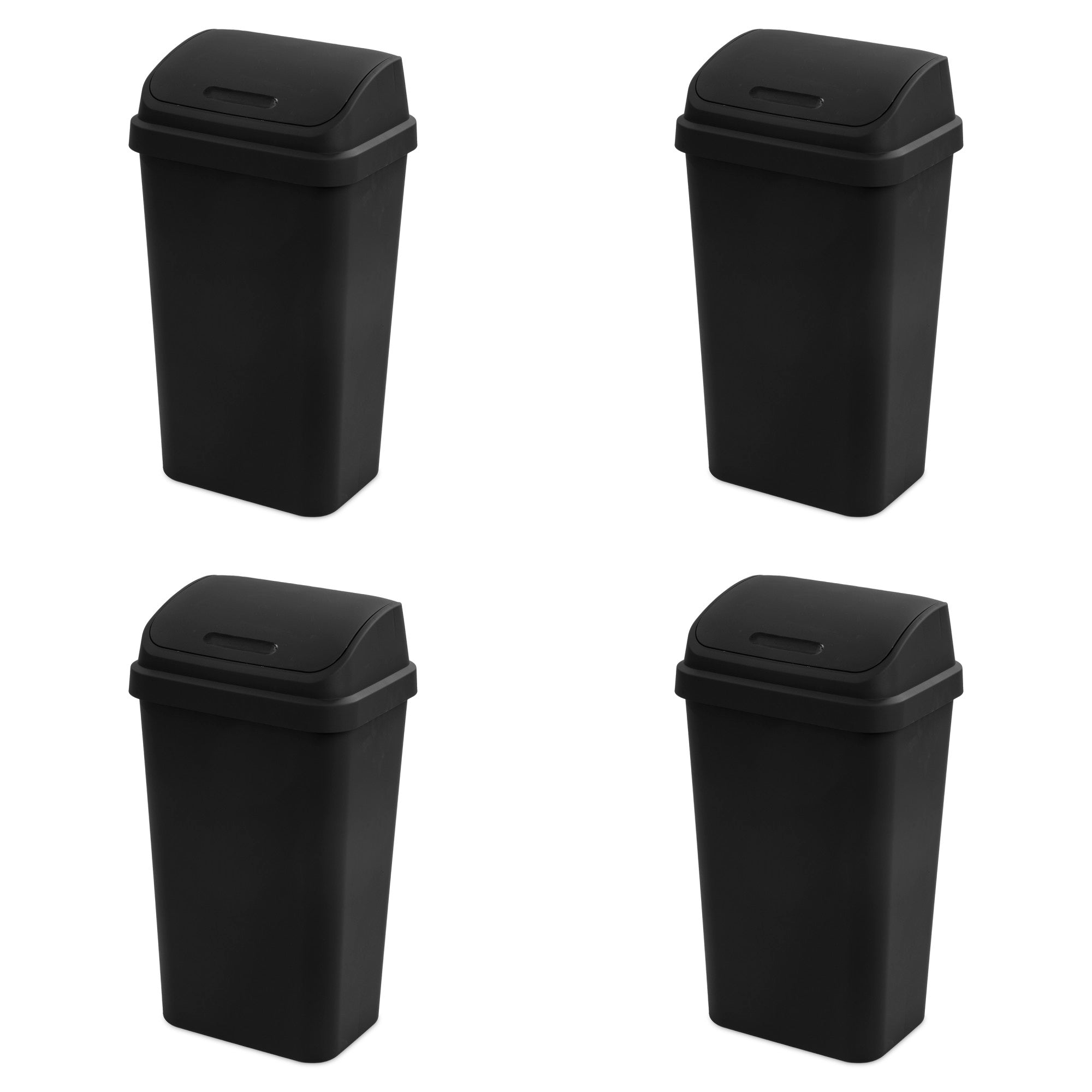 Sterilite 13 Gallon Swing Top Lidded Wastebasket Kitchen Trash Can, Black 4 Pack
