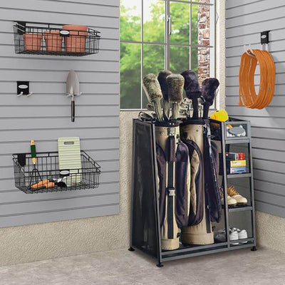 Suncast Metal Complete Golf Bag Organizer for Garage w/ Shelves & Bin (2 Pack)