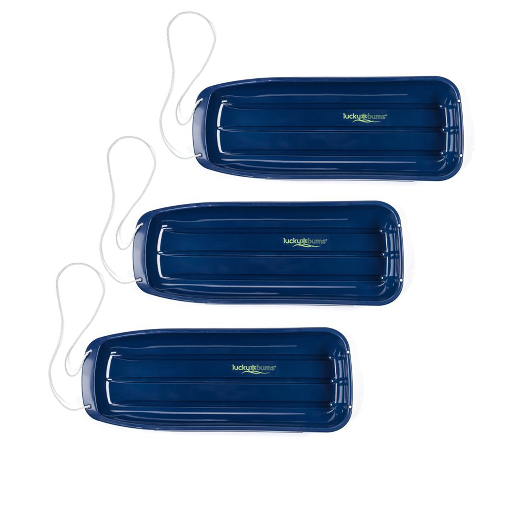 Lucky Bums Kids 48 Inch Plastic Snow Toboggan Sled with Pull Rope, Blue (3 Pack) - VMInnovations