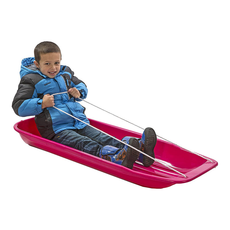 Lucky Bums Kids 48 Inch Plastic Snow Toboggan Sled with Pull Rope, Pink (3 Pack)