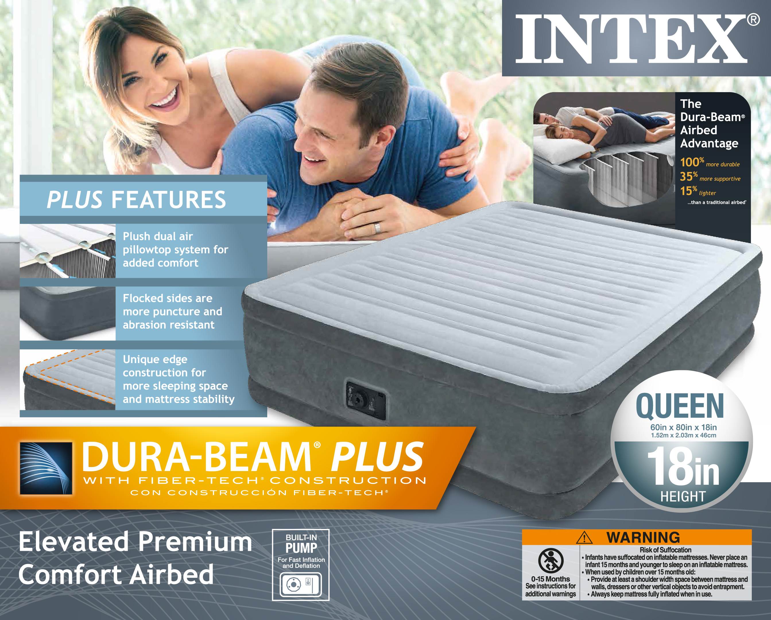 Intex Queen Comfort Plush Airbed + Pillow Rest Twin Airbed with Built-In Pump