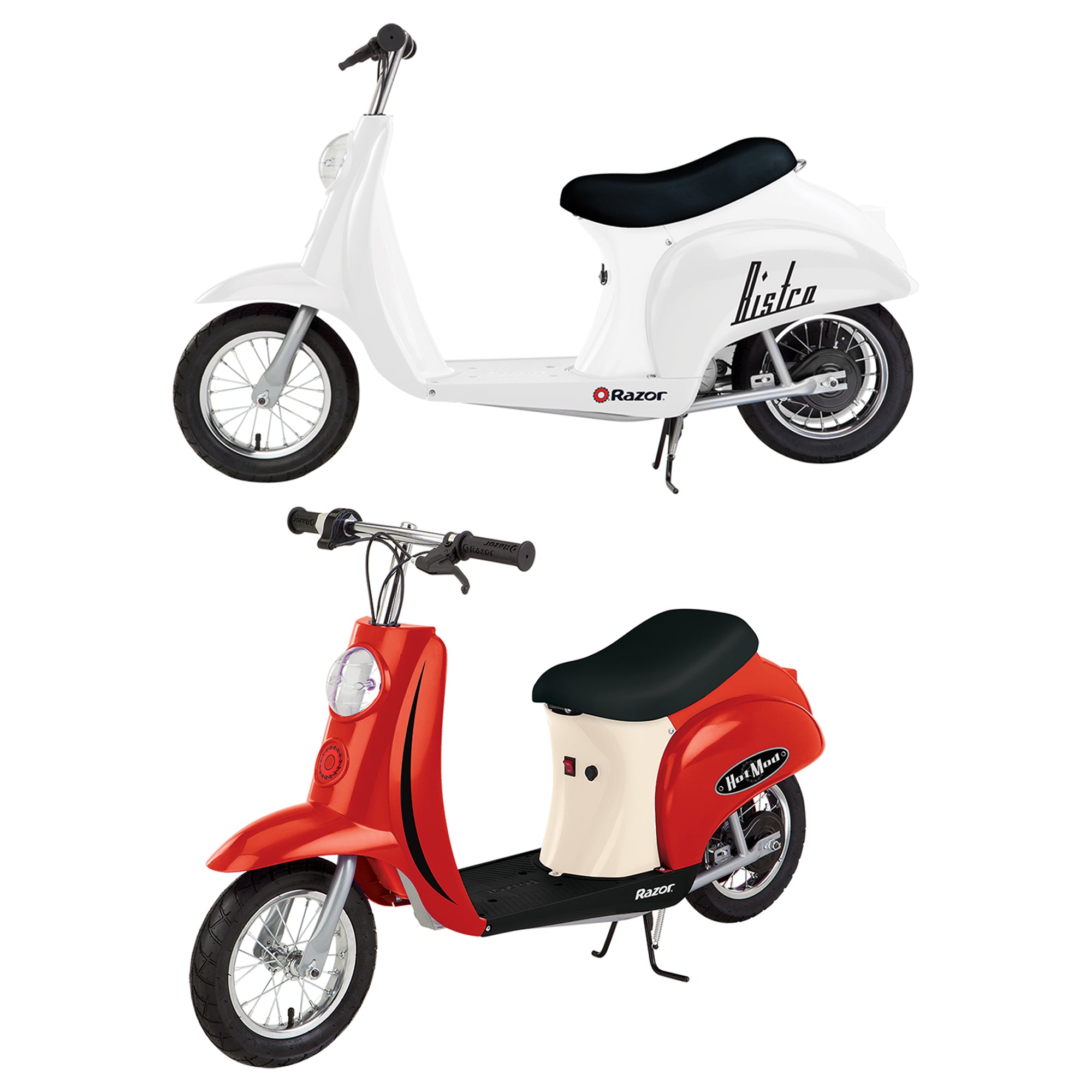 Razor Pocket Mod Miniature Euro 24V Electric Retro White Scooter & Red Scooter - VMInnovations