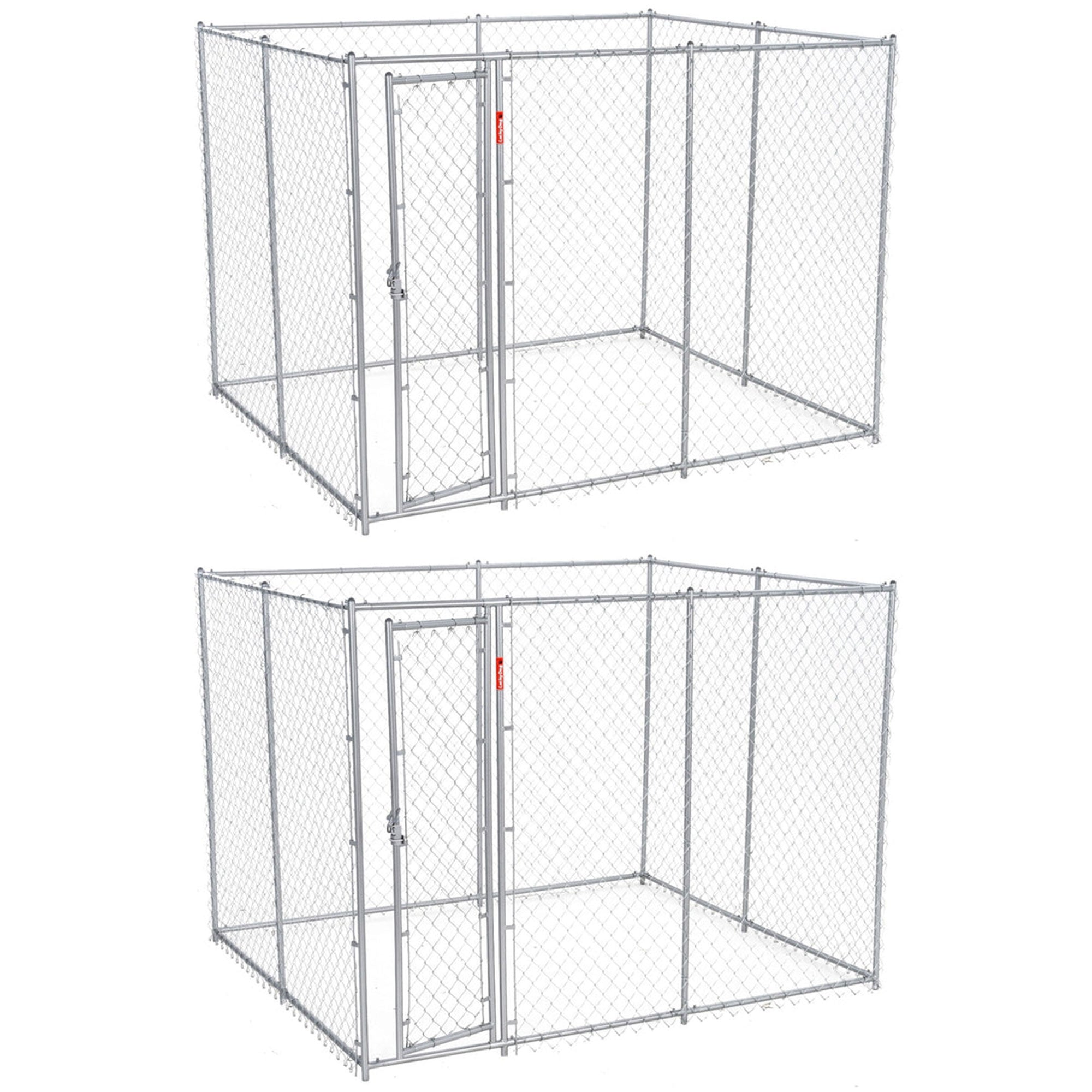 Lucky Dog 10 x 10 Foot Heavy Duty Outdoor Chain Link Dog Kennel w/ Door (2 Pack) - VMInnovations