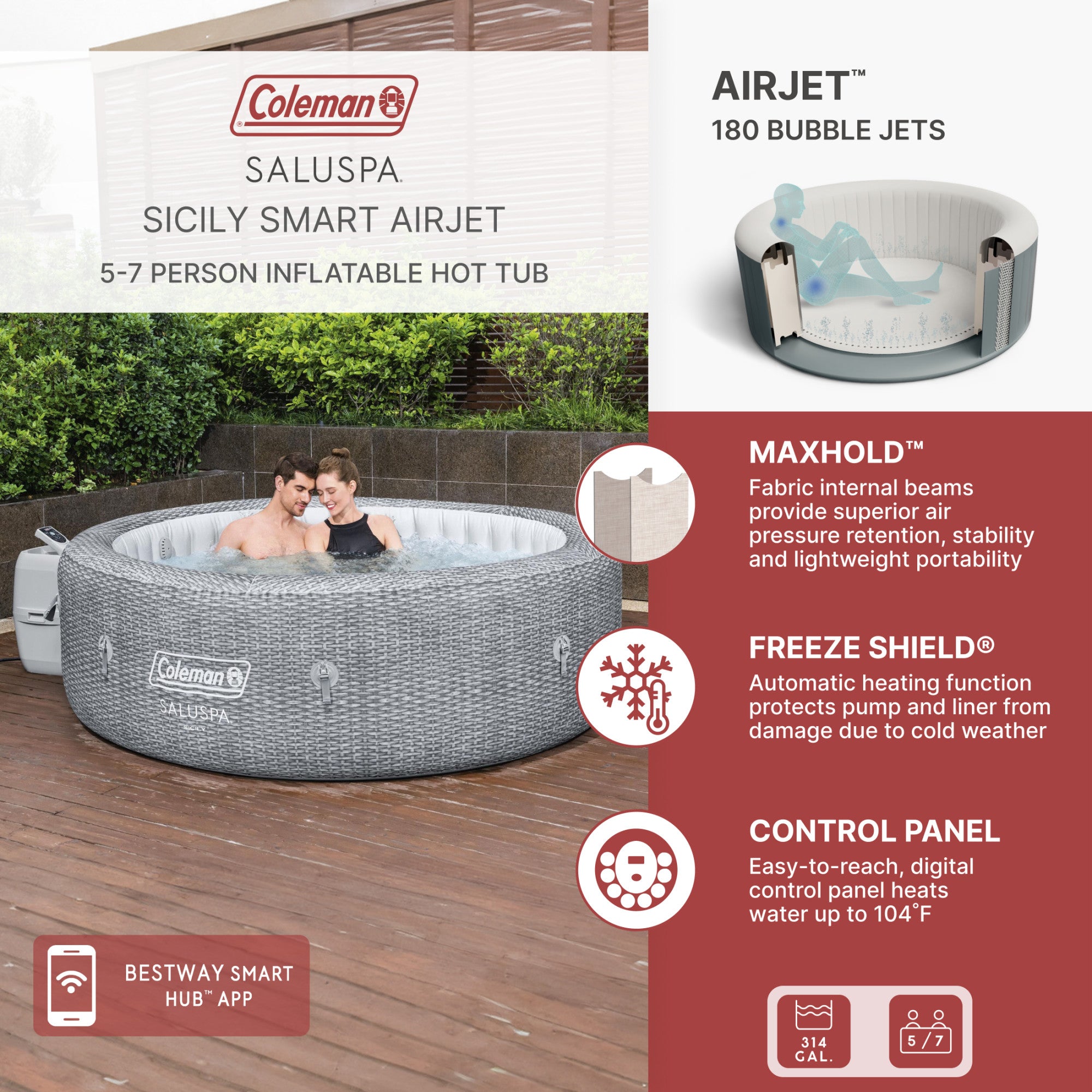 Coleman Sicily Inflatable AirJet Hot Tub with 2 SaluSpa Seat and Headrest Pillow