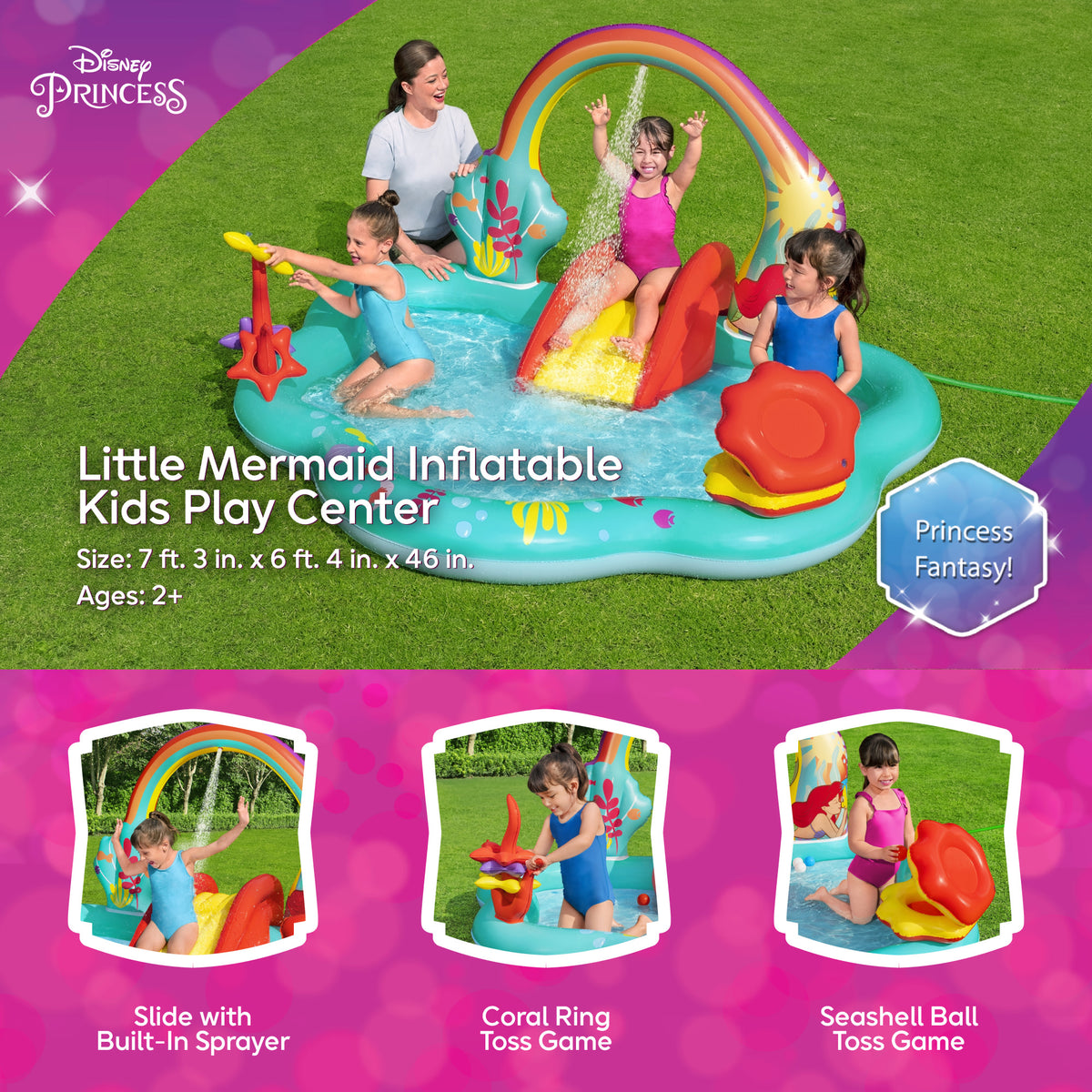 Little Mermaid Inflatable Kids Water Play Center Backyard Activity Pool (Used)