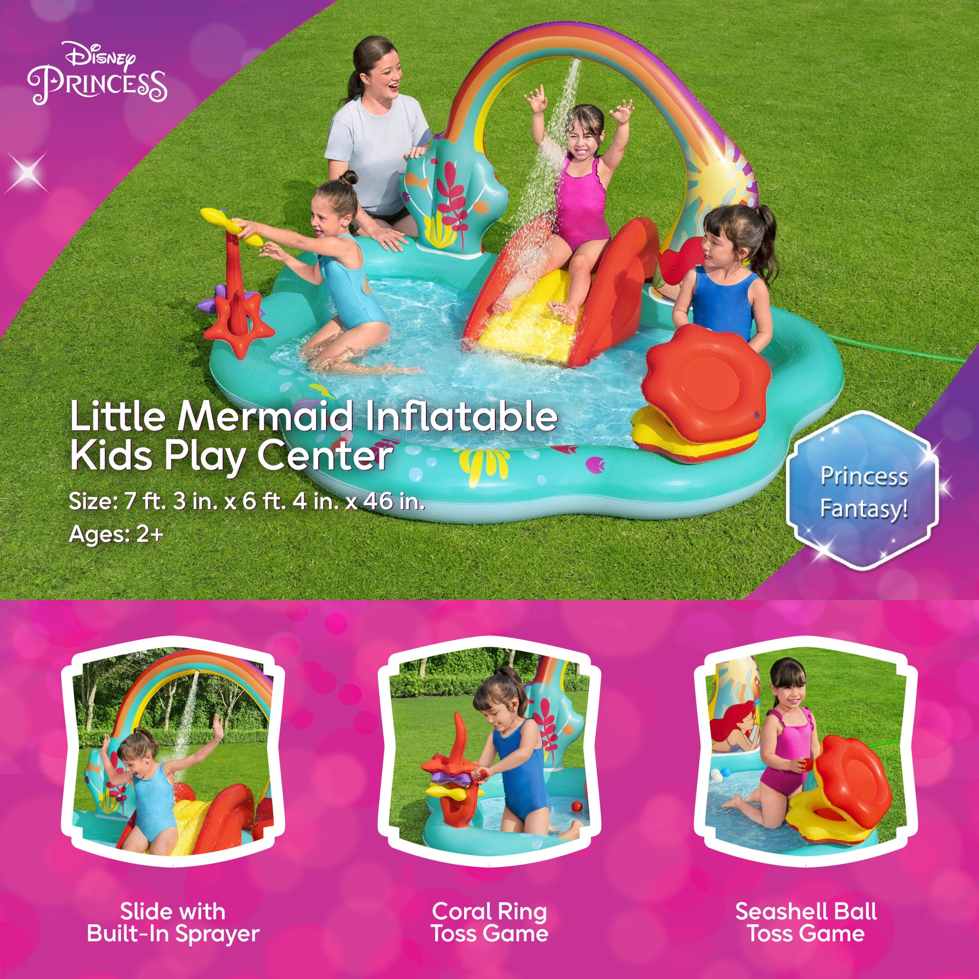 Little Mermaid Inflatable Kids Water Play Center Backyard Activity Pool (Used)