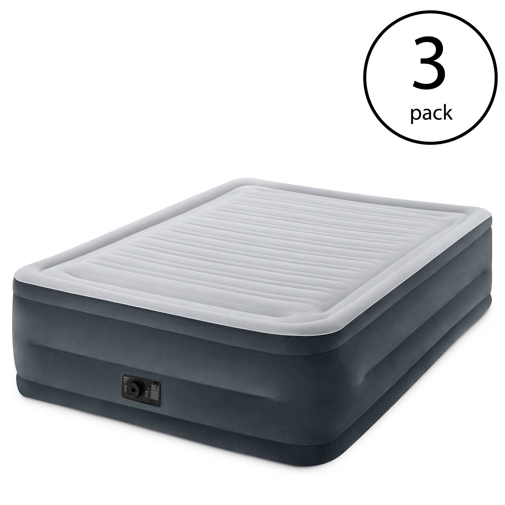 Intex Comfort Plush Dura-Beam Air Bed Mattress w/ Built-In Pump, Queen (3 Pack)