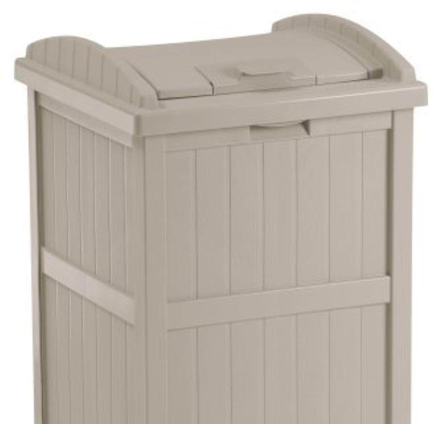 Suncast 30-33 Gallon Deck Patio Resin Garbage Trash Can Hideaway, Taupe (2 Pack) - VMInnovations