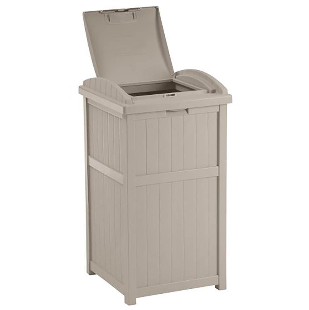 Suncast 30-33 Gallon Deck Patio Resin Garbage Trash Can Hideaway, Taupe (3 Pack) - VMInnovations