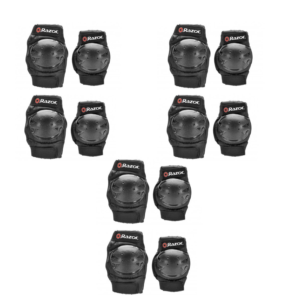 Razor Youth Multi-Sport Elbow & Knee Pad Safety Set - Black | 96771 (3 Pack)