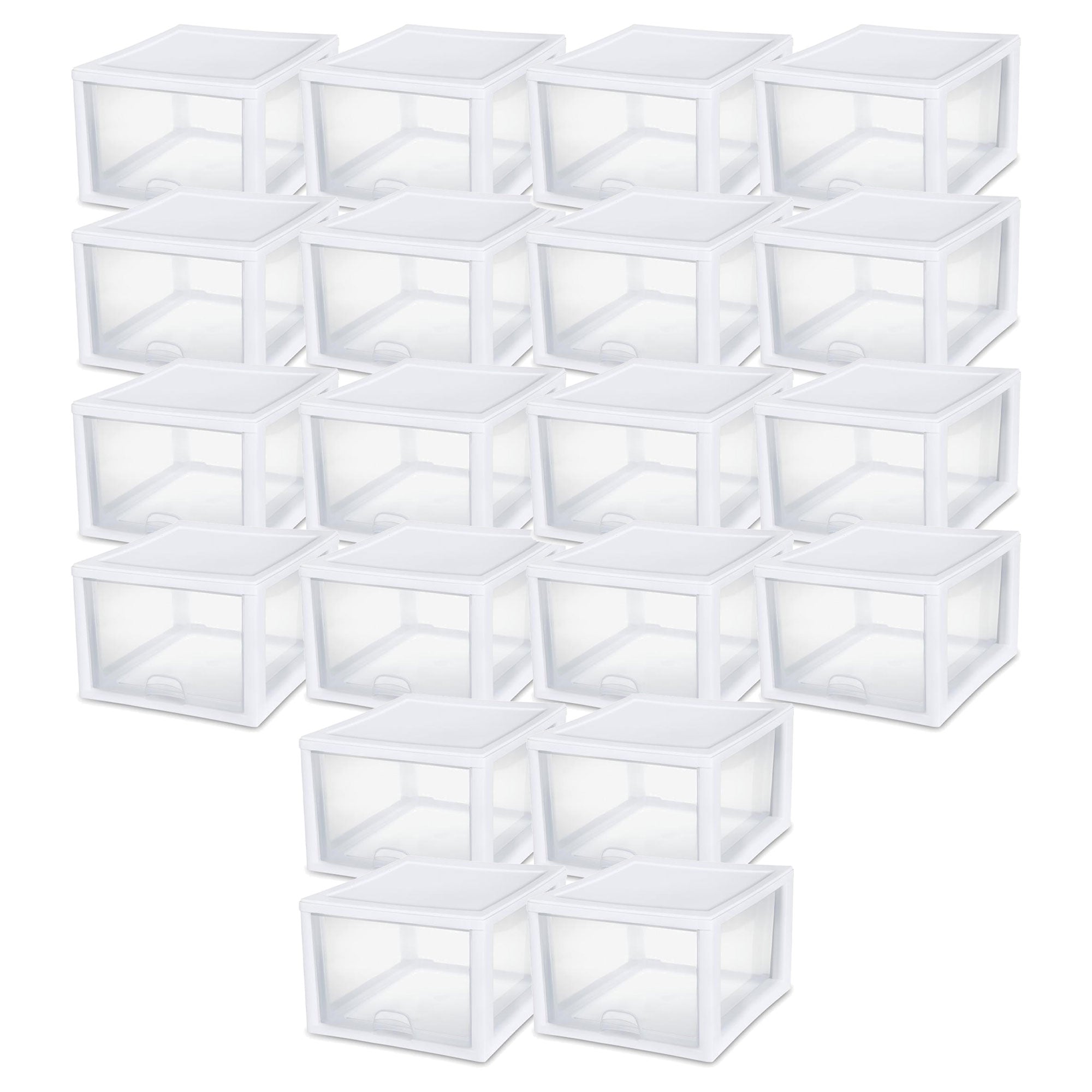 Sterilite 27 Quart Clear & White Plastic Storage Bin with One Drawer, 20 Pack - VMInnovations