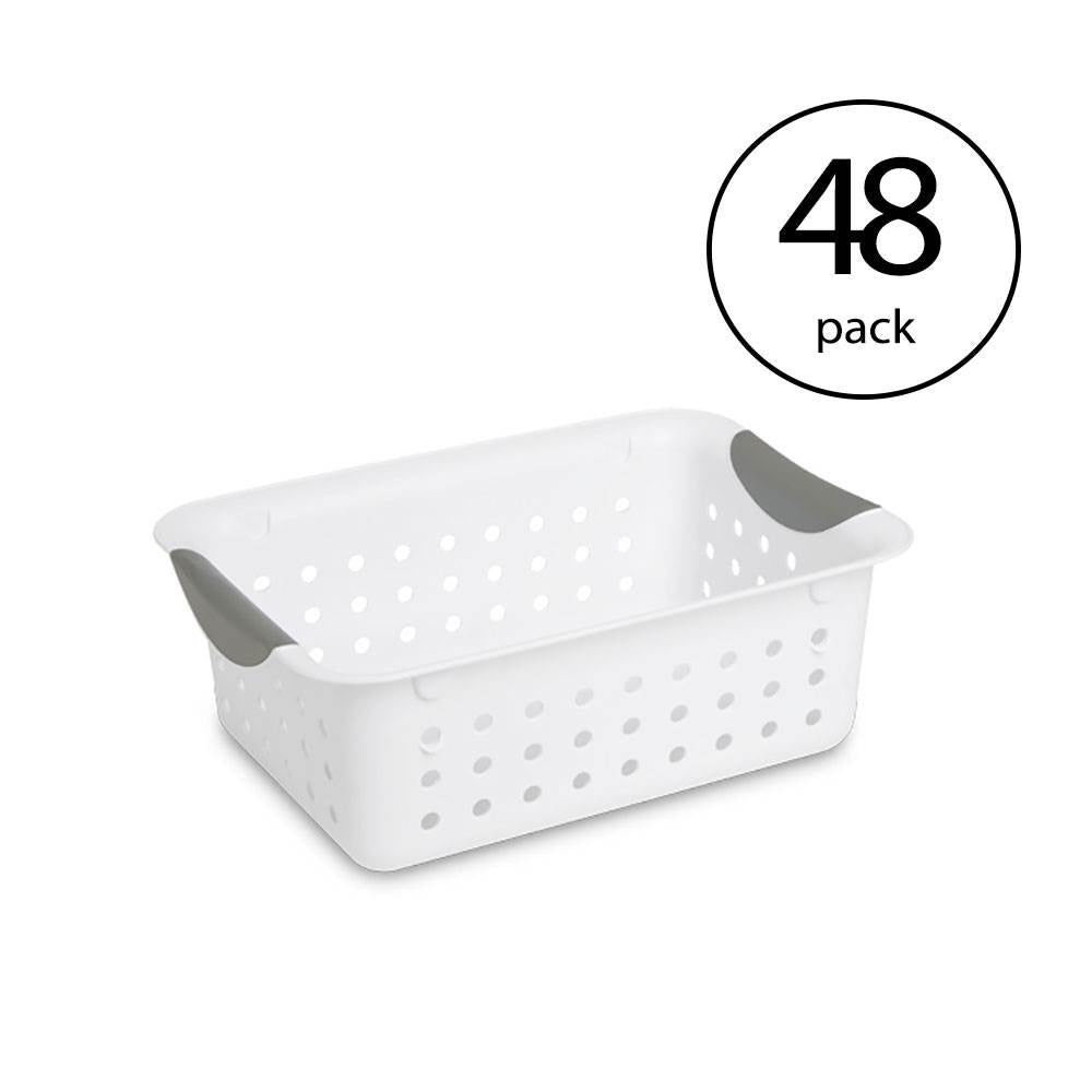 Sterilite Small Ultra Plastic Storage Bin Organizer Basket, White (48 Pack) - VMInnovations