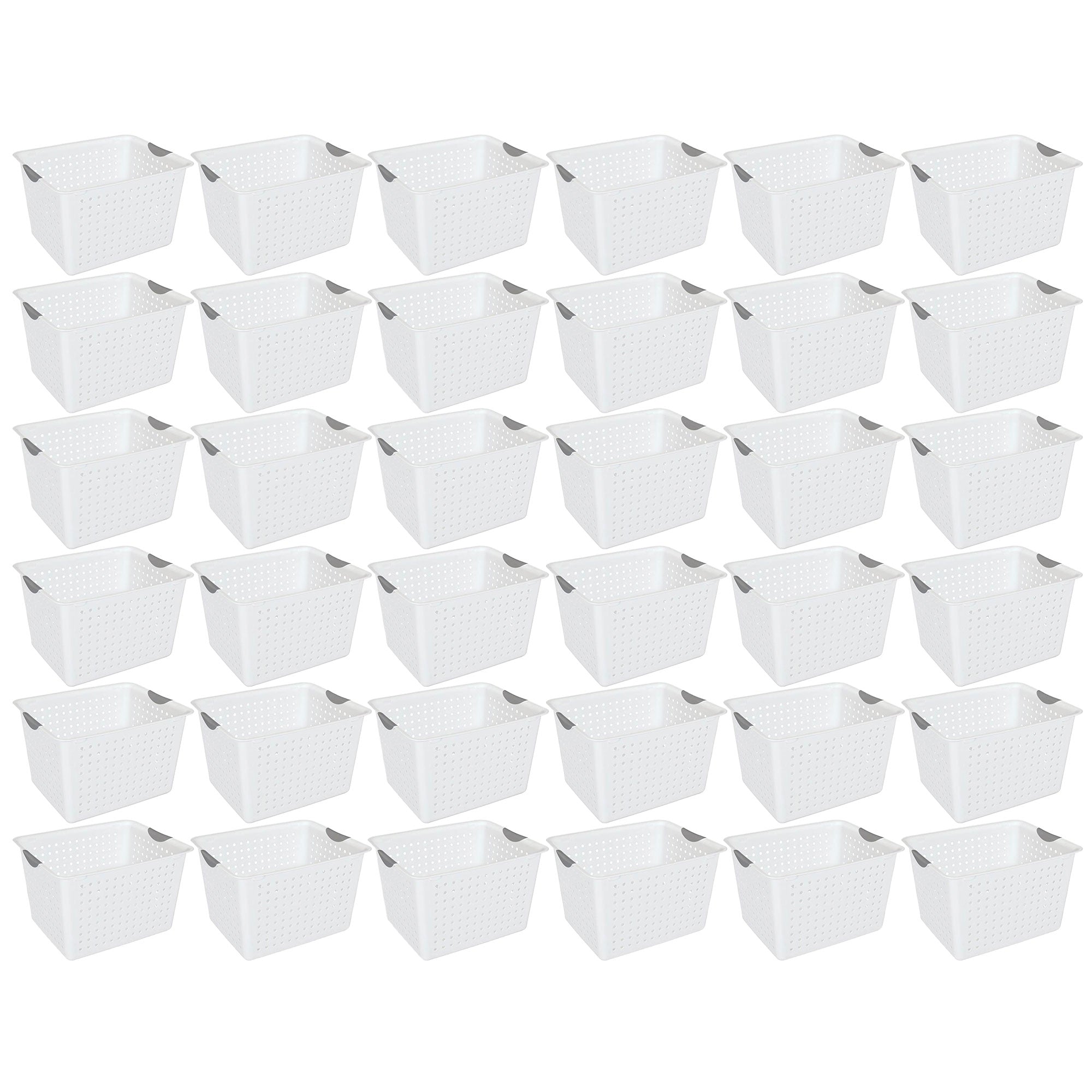 Sterilite Deep Ultra Plastic Storage Bin Baskets with Handles, White, 36 Pack