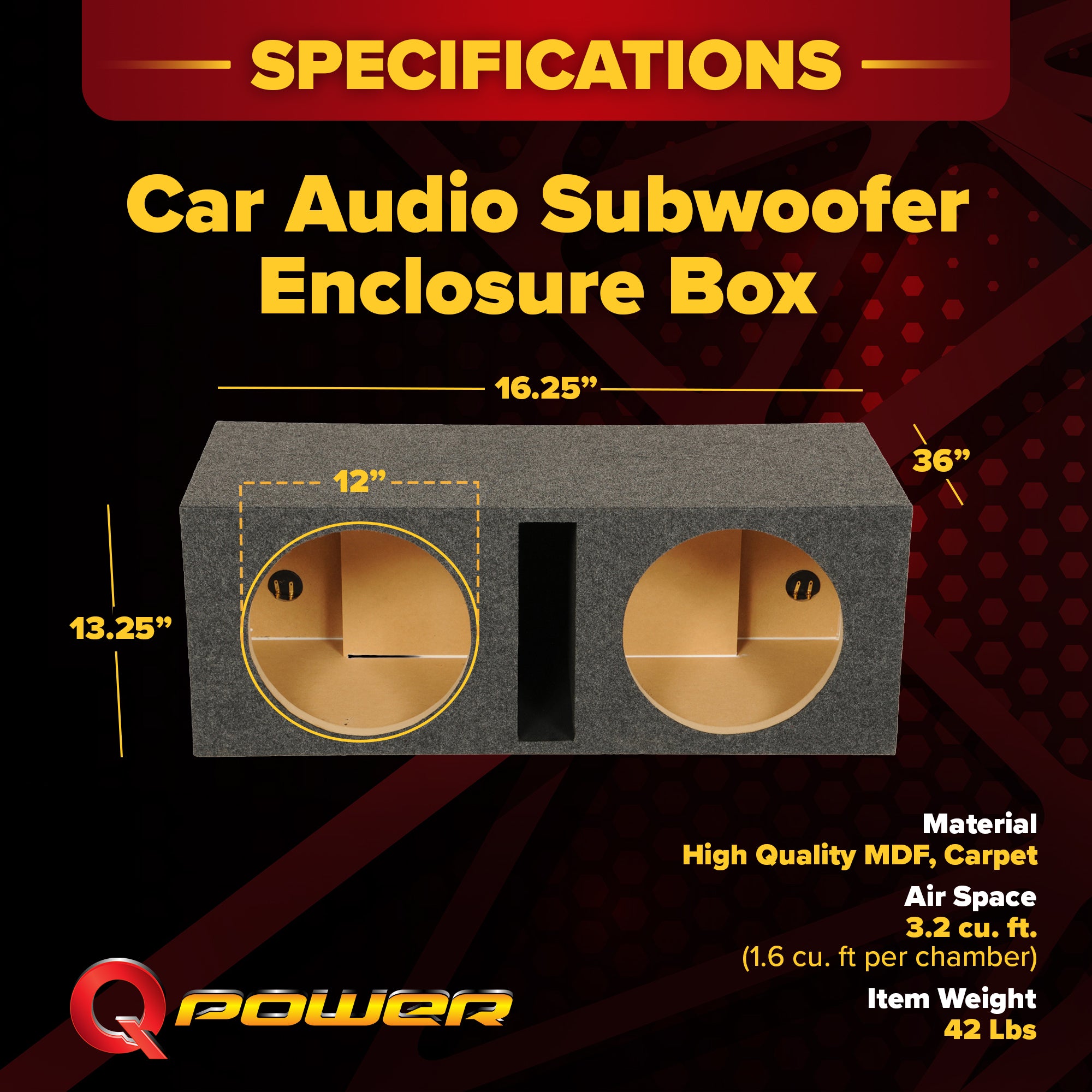 QPower QBASS Dual 12 Inch Car Audio Subwoofer Enclosure Box, Charcoal (2 Pack) - VMInnovations