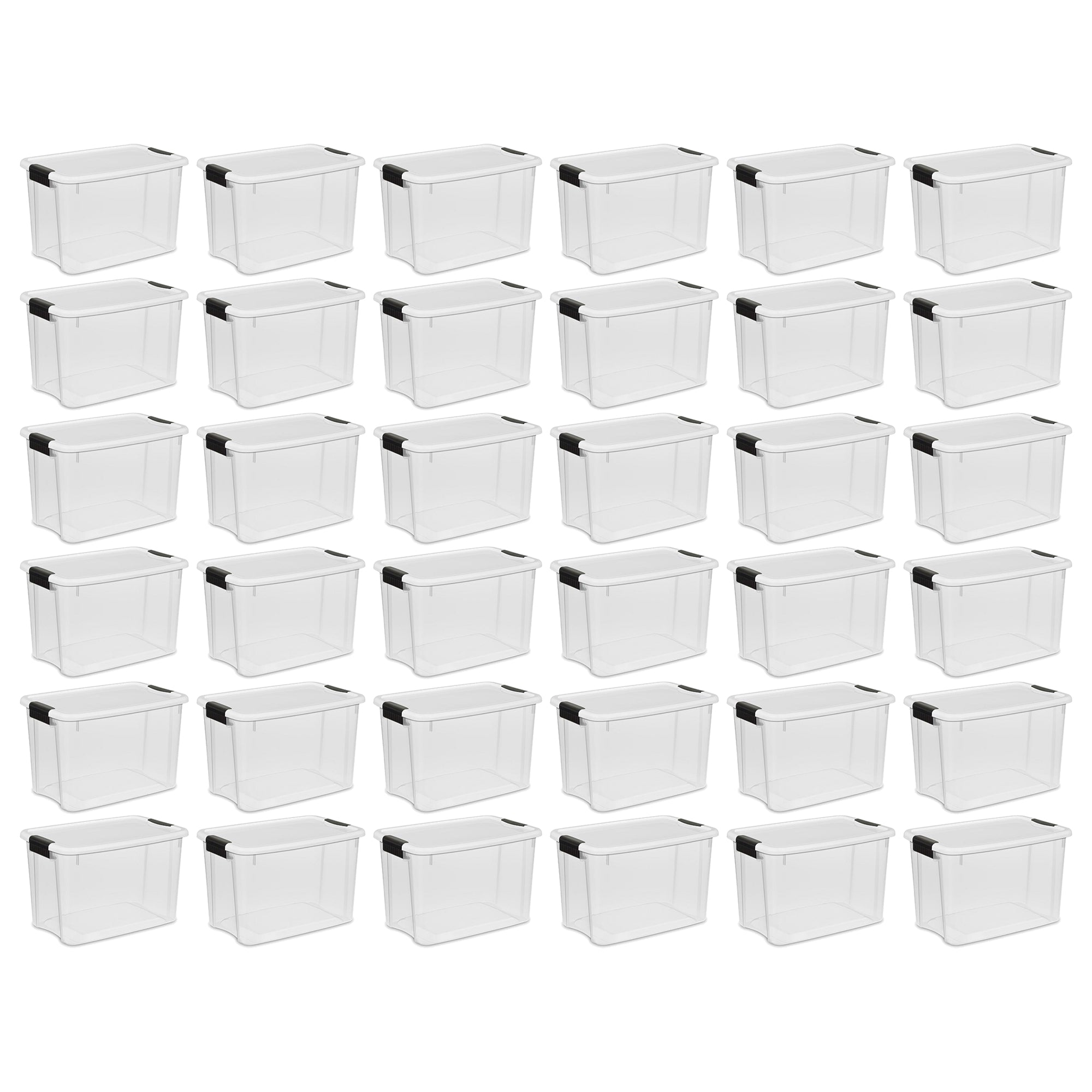 Sterilite 30 Qt Clear Plastic Stackable Storage Bin w/ White Latch Lid, 36 Pack