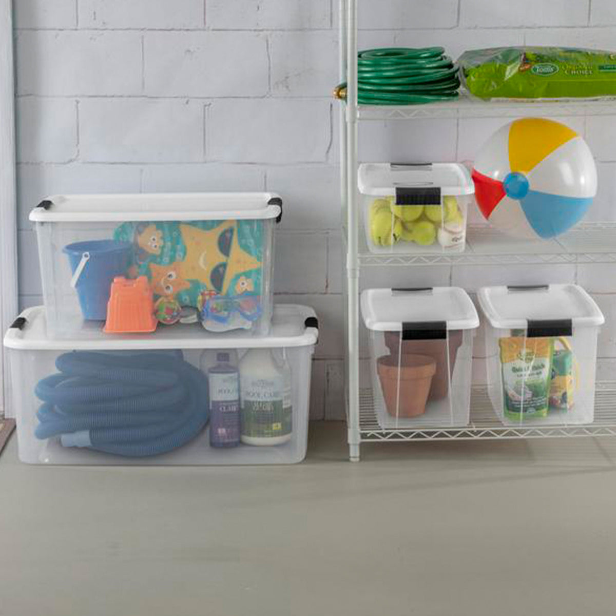 Sterilite 1985 30 Quart Ultra Latch Clear Storage Box with White Lid (54 Pack)