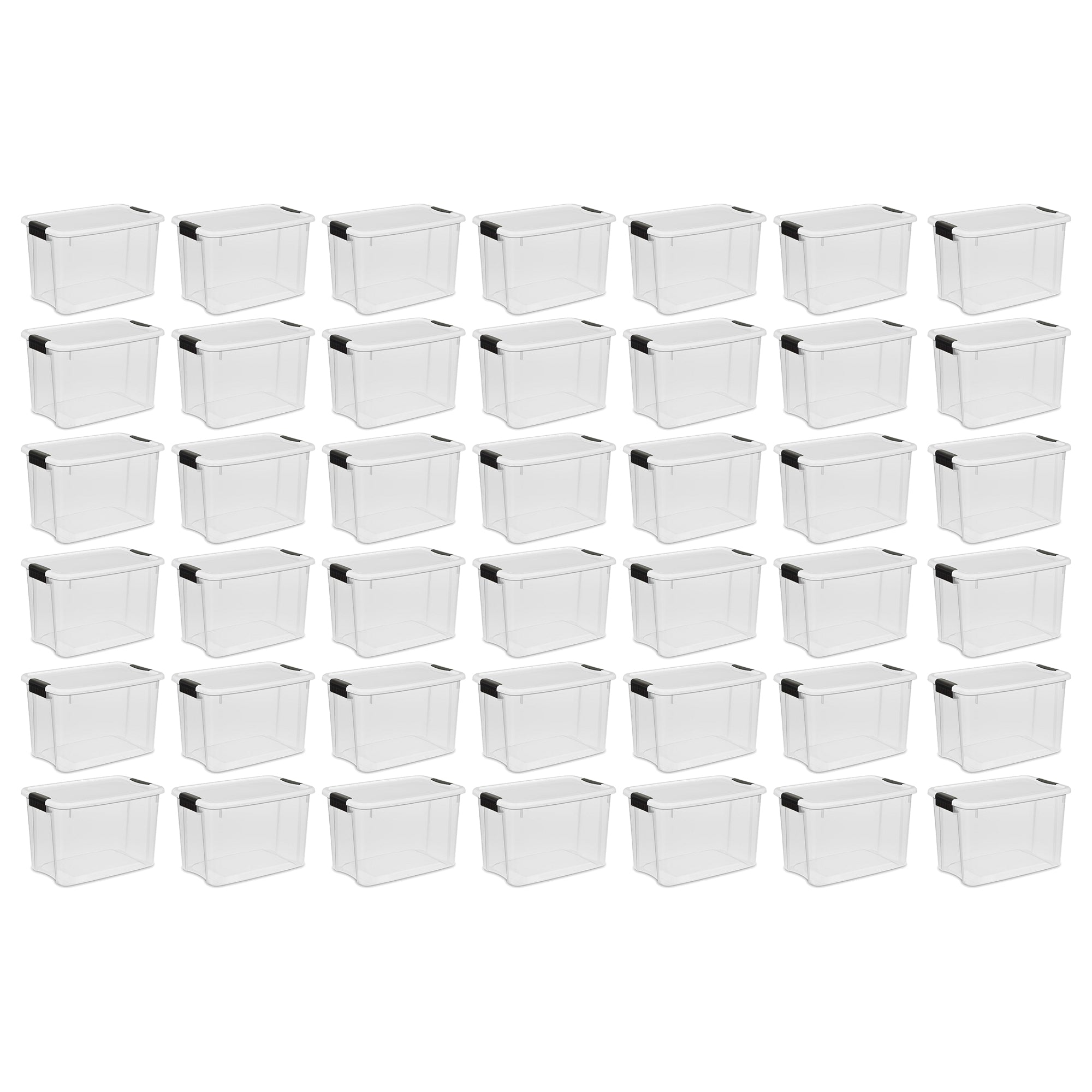 Sterilite 30 Qt Clear Plastic Stackable Storage Bin w/ White Latch Lid, 42 Pack
