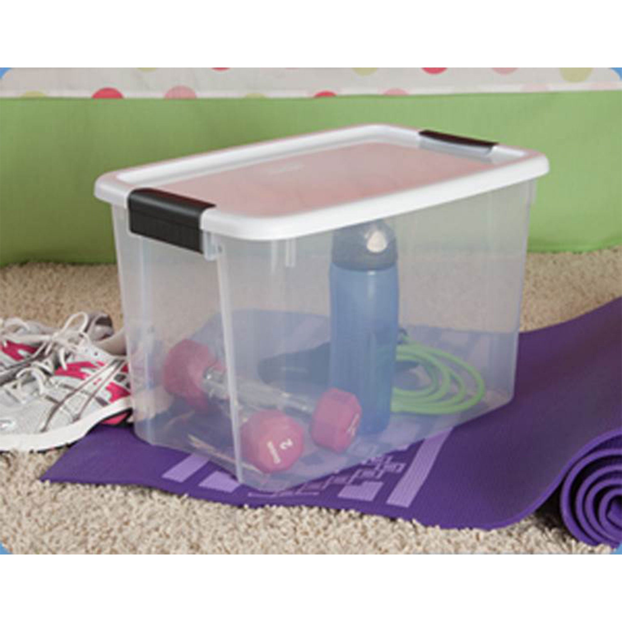 Sterilite 30 Qt Clear Plastic Stackable Storage Bin w/ White Latch Lid, 48 Pack