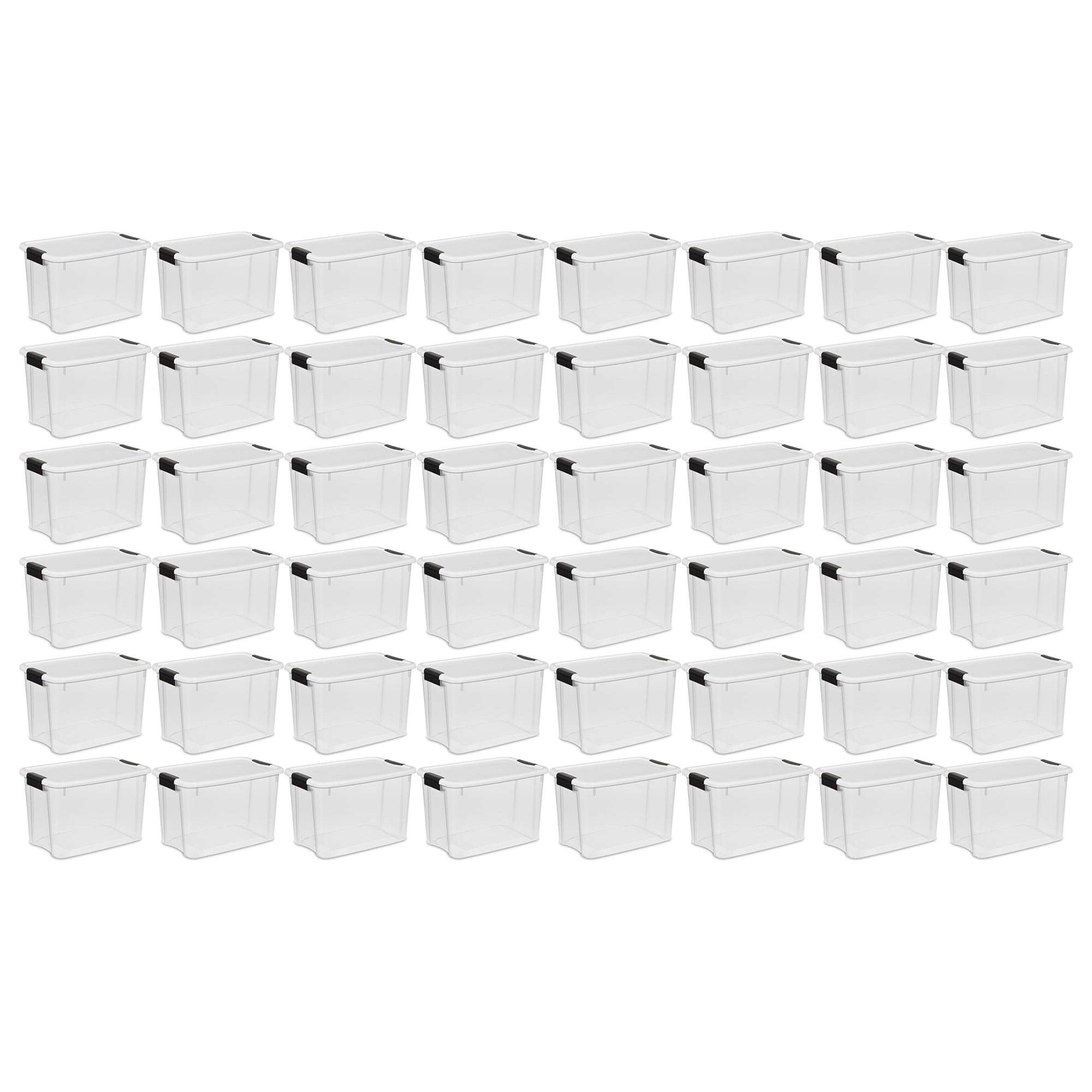 Sterilite 30 Qt Clear Plastic Stackable Storage Bin w/ White Latch Lid, 48 Pack