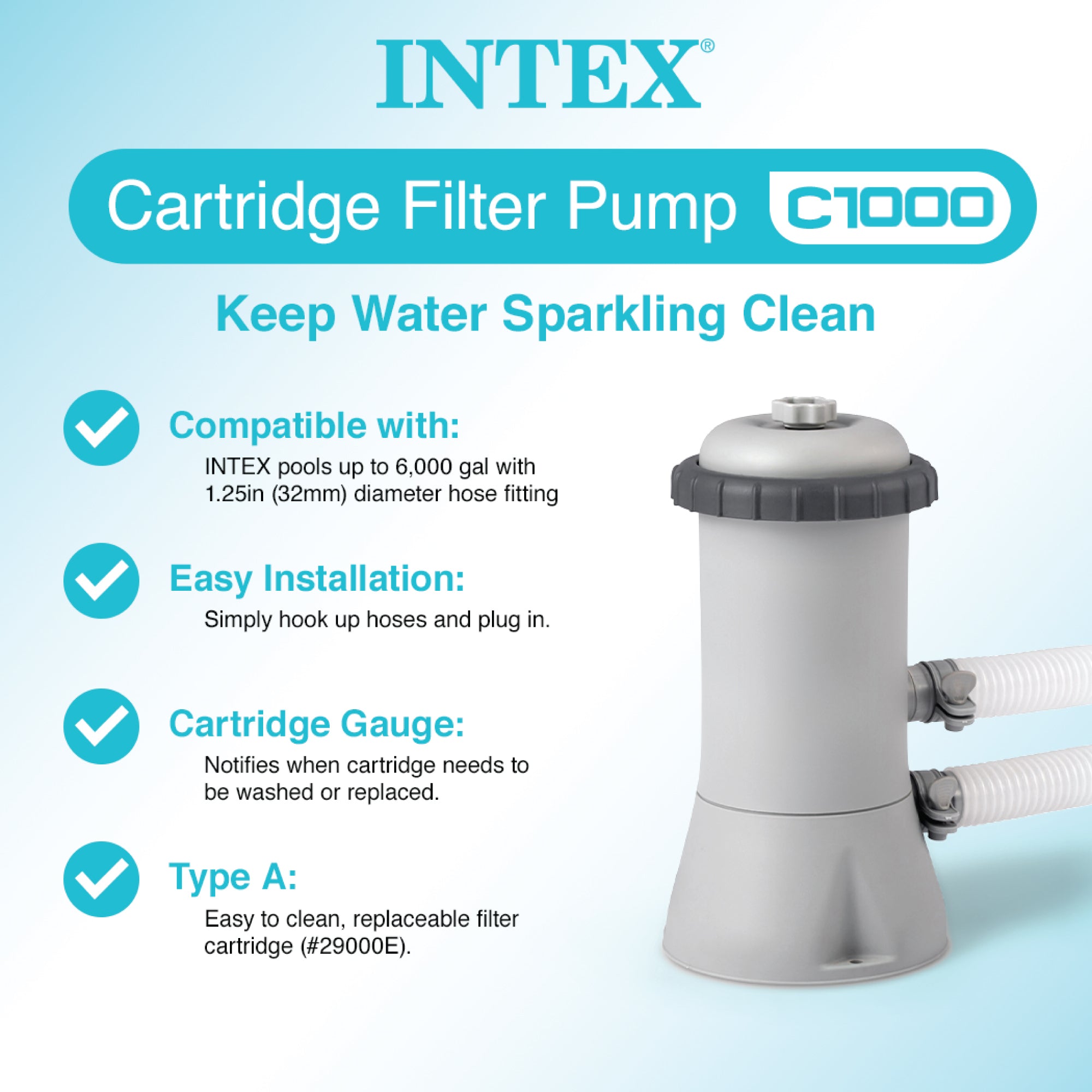 INTEX C1000 Krystal Clear Pool Filter Pump & Type A Pool Filter Cartridges - VMInnovations