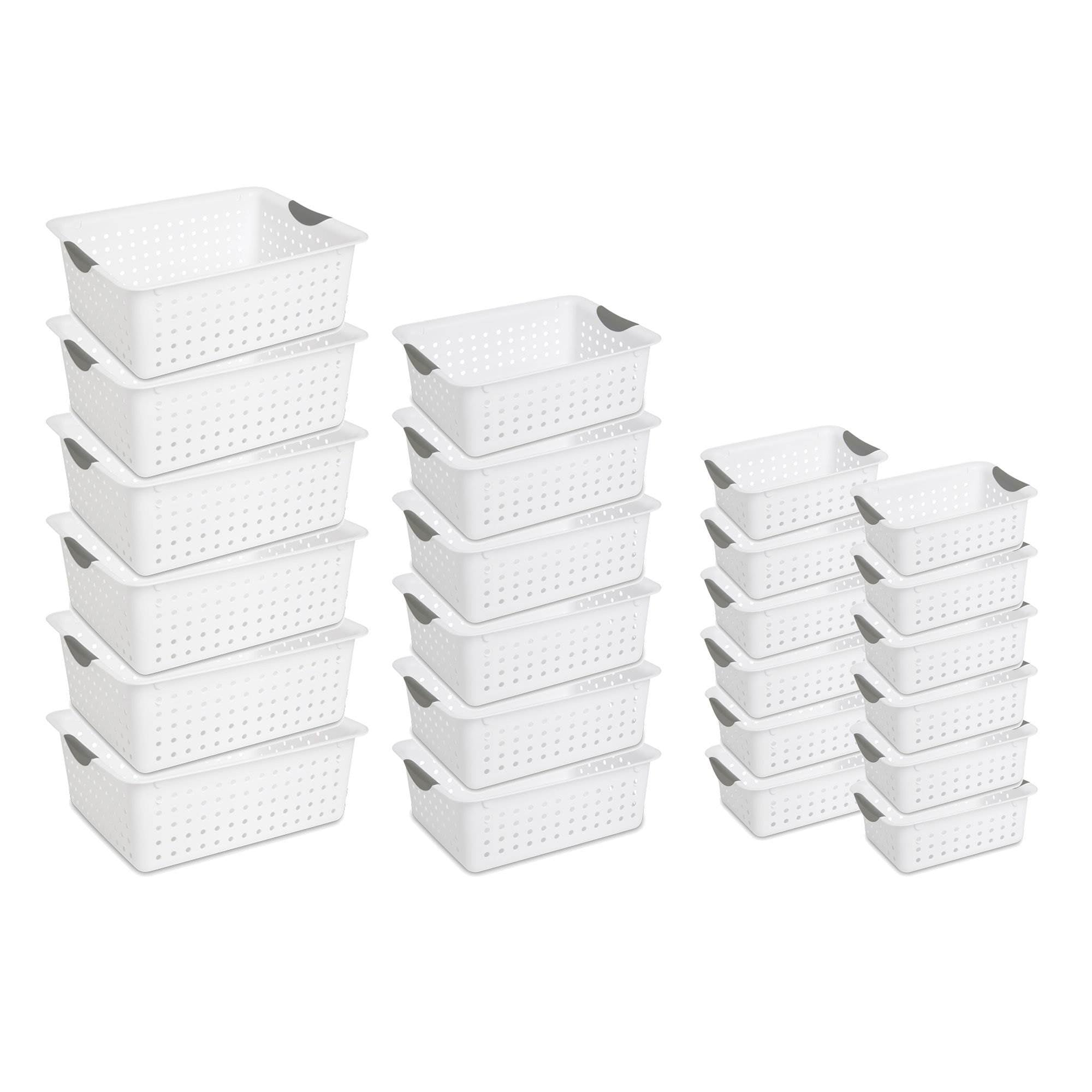 Sterilite Large Ultra Storage Basket (6 Pack) + Medium (6 Pack) + Small (Dozen) - VMInnovations