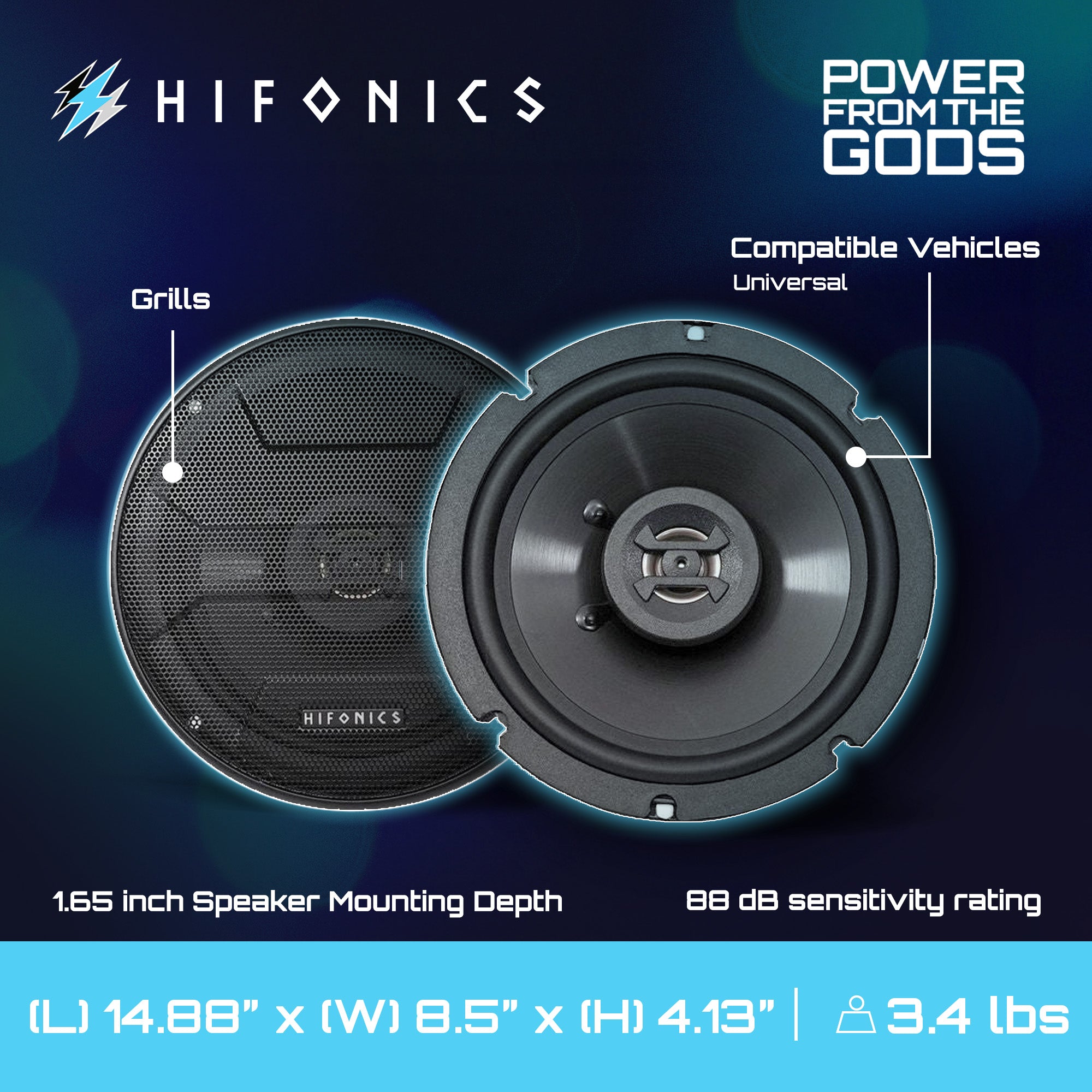Hifonics Zeus ZS65CXS 6.5 Inch 3 Way 300W Shallow Coaxial Speakers, 2 Pack - VMInnovations