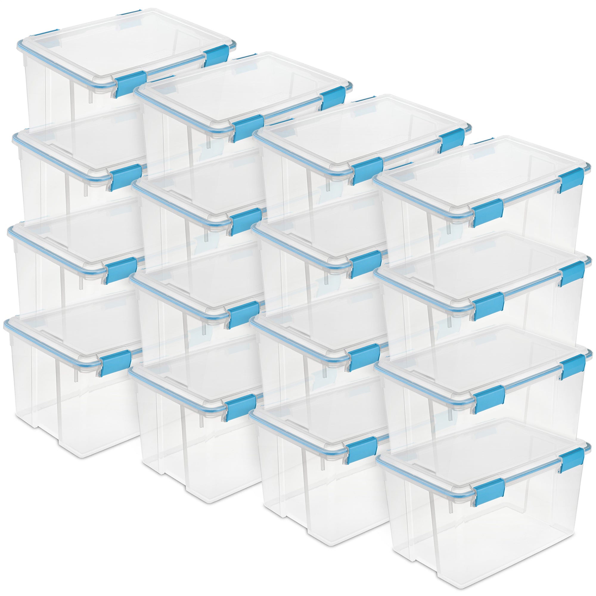 Sterilite 54-Qt Clear Plastic Stackable Storage Bin w/ Gasket Latch Lid, 16 Pack - VMInnovations