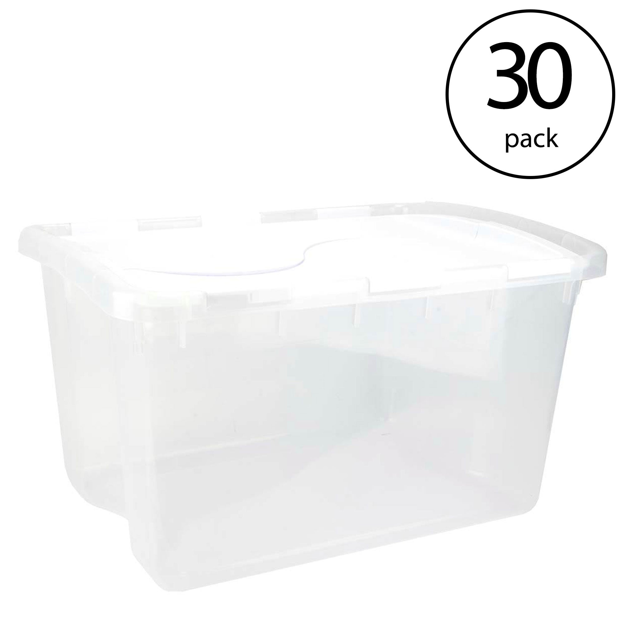 Sterilite 48 Quart Clear Base Storage Container Tote with Hinged Lid, (30 Pack)
