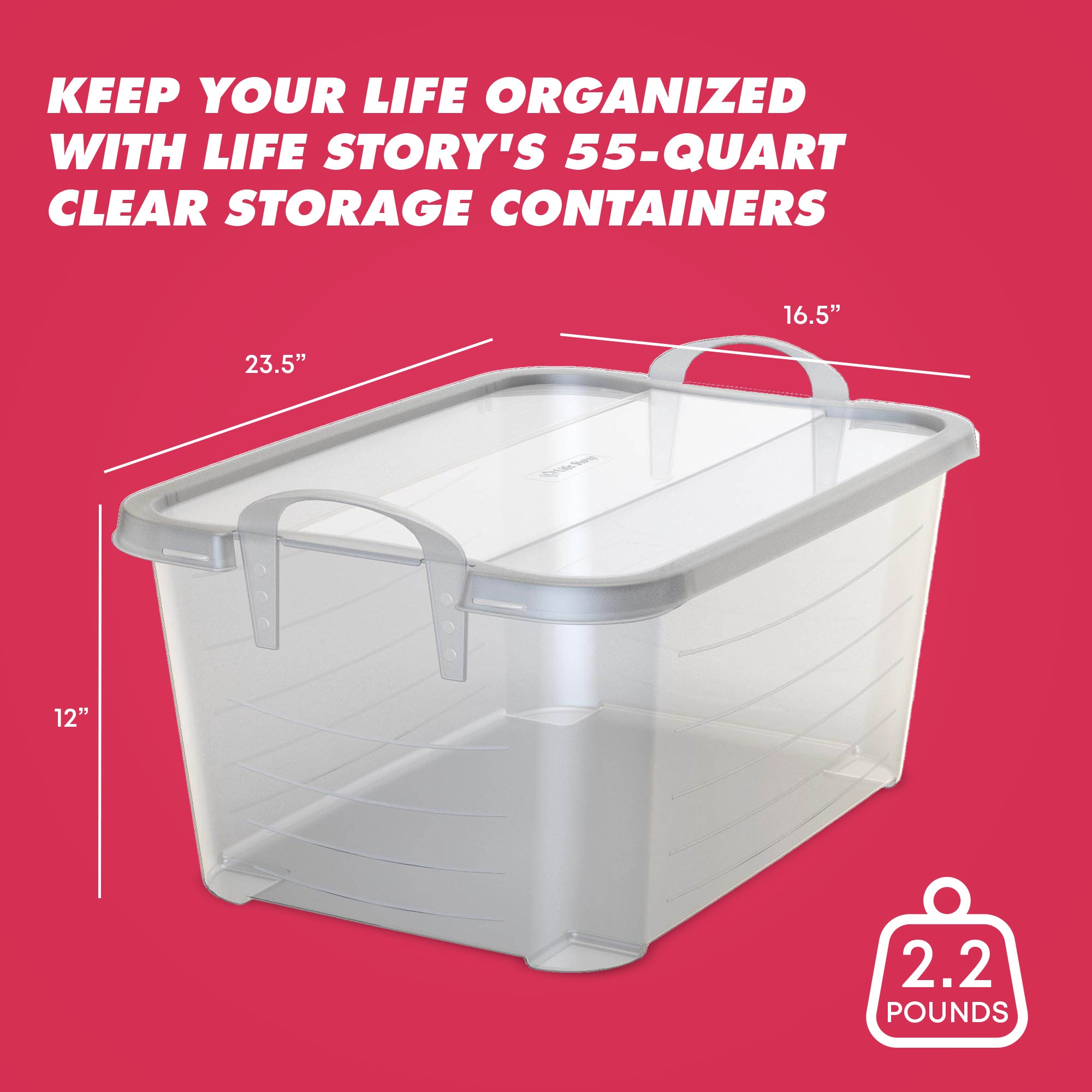 Life Story Clear Stackable Closet Organization & Storage Box, 55 Quart (8 Pack) - VMInnovations