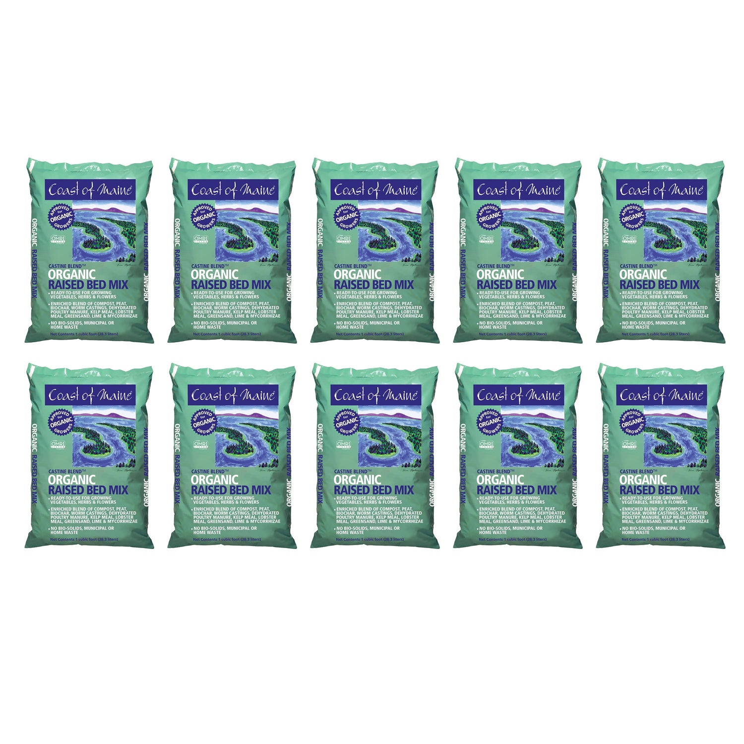 Coast of Maine Castine Blend Raised Bed Gardening Soil Mix, 1 Cu Ft (10 Pack) - VMInnovations