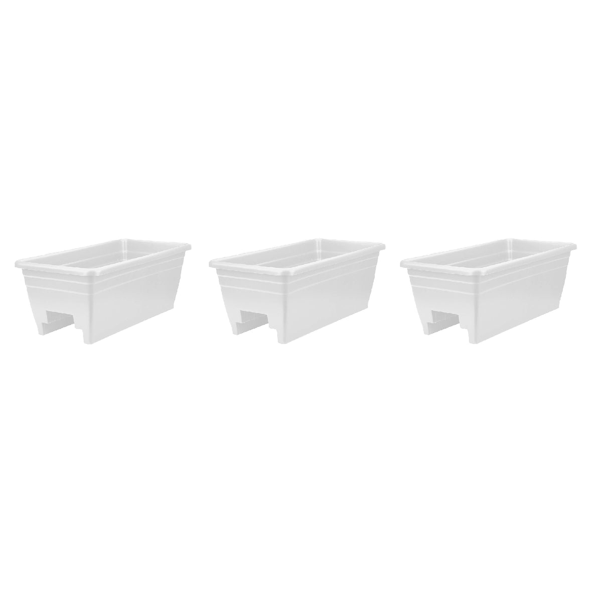 HC Companies 24 Inch Deck Rail Box Planter with Drainage Holes, White (3 Pack) - VMInnovations