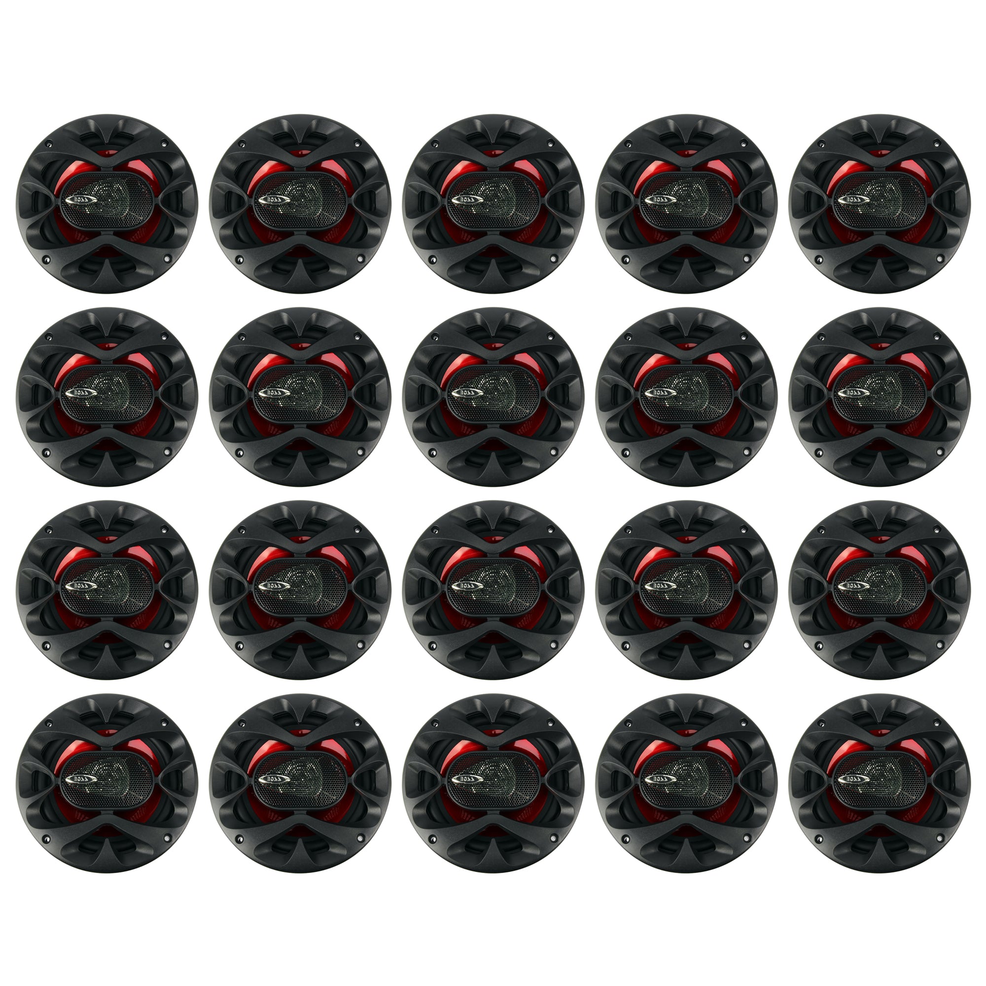 Boss 6.5 Inch 300 Watt 3-Way Car Coaxial Audio Red Stereo Speakers (20 Pack)