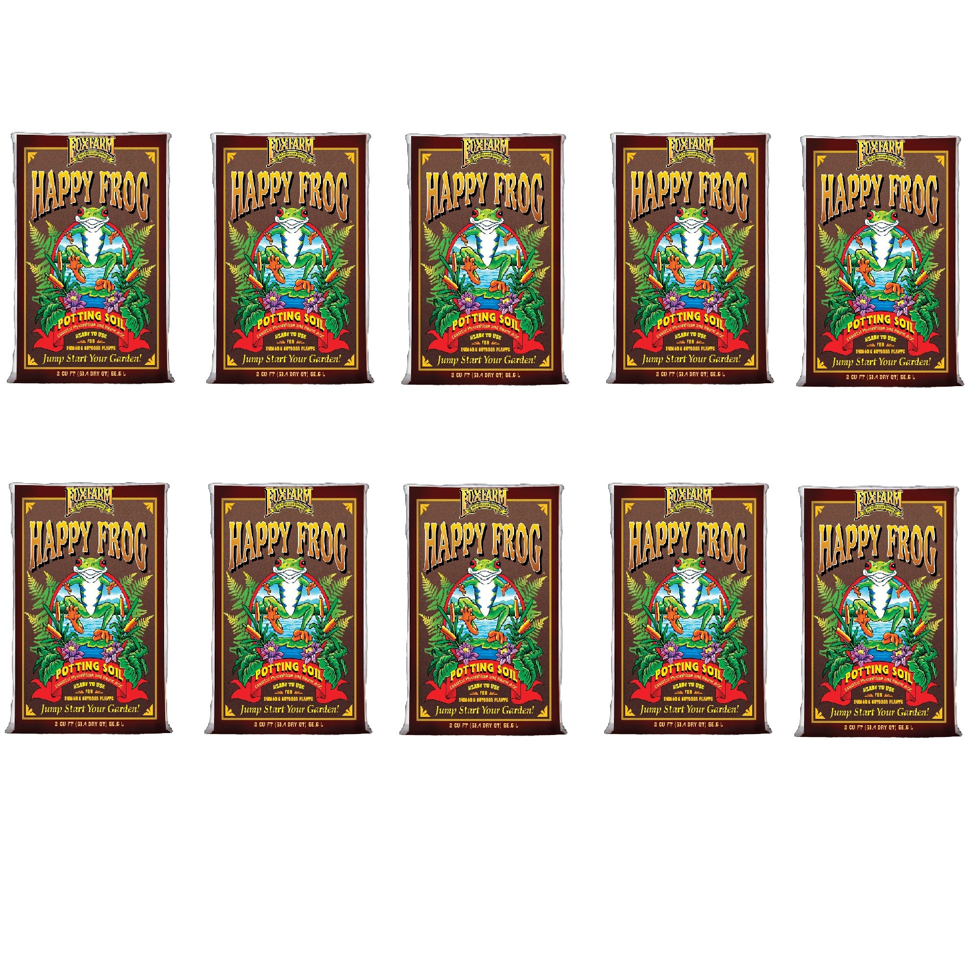 FoxFarm FX14047 Happy Frog pH Adjusted Garden Potting Soil Bag 1.5 Cu Ft,10 Pack - VMInnovations