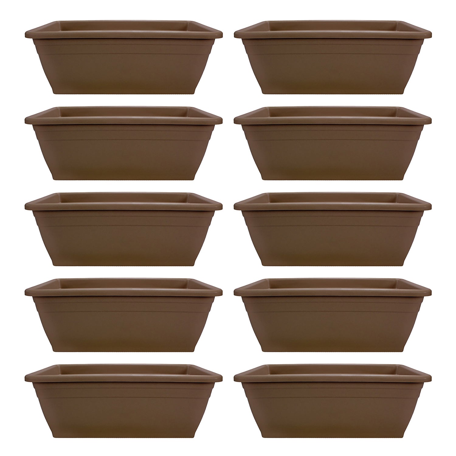 HC Companies 12-Inch Outdoor Plastic Deck Flower Plant Box, Chocolate (10 Pack)