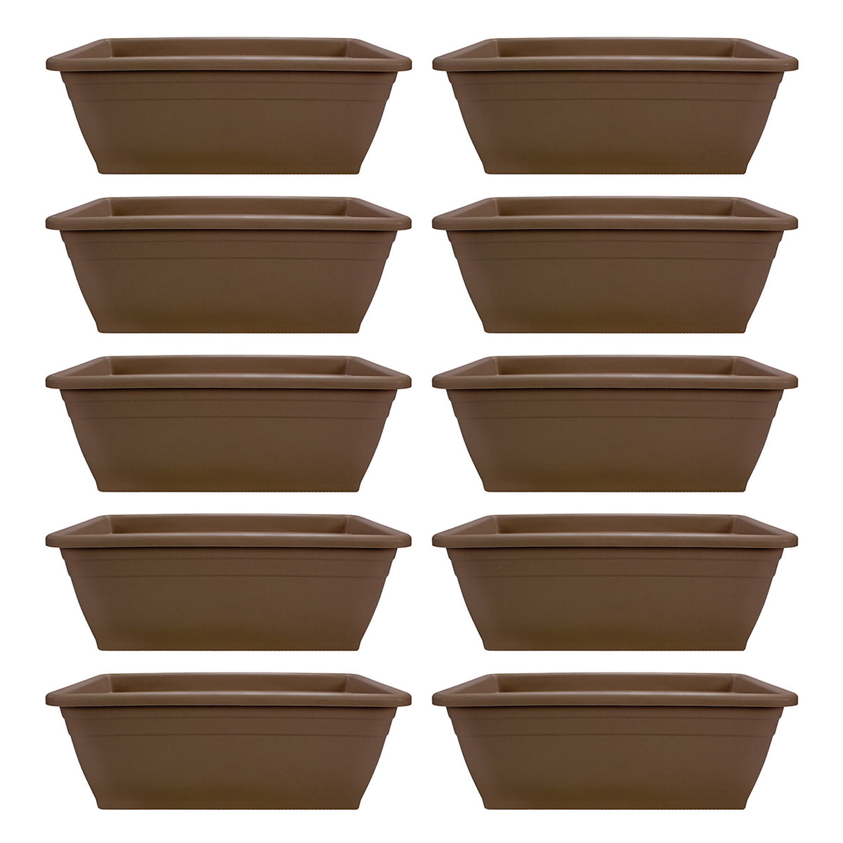 HC Companies 12-Inch Outdoor Plastic Deck Flower Plant Box, Chocolate (10 Pack)