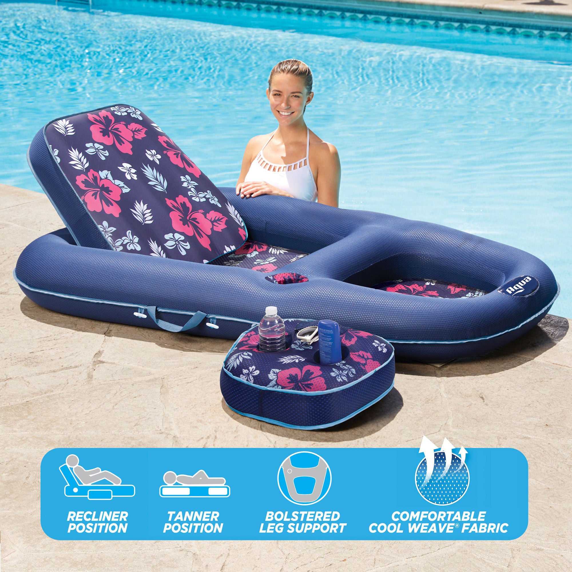Aqua Leisure Campania Convertible 2 in 1 Pool Float Lounge/Caddy, Navy (2 Pack)