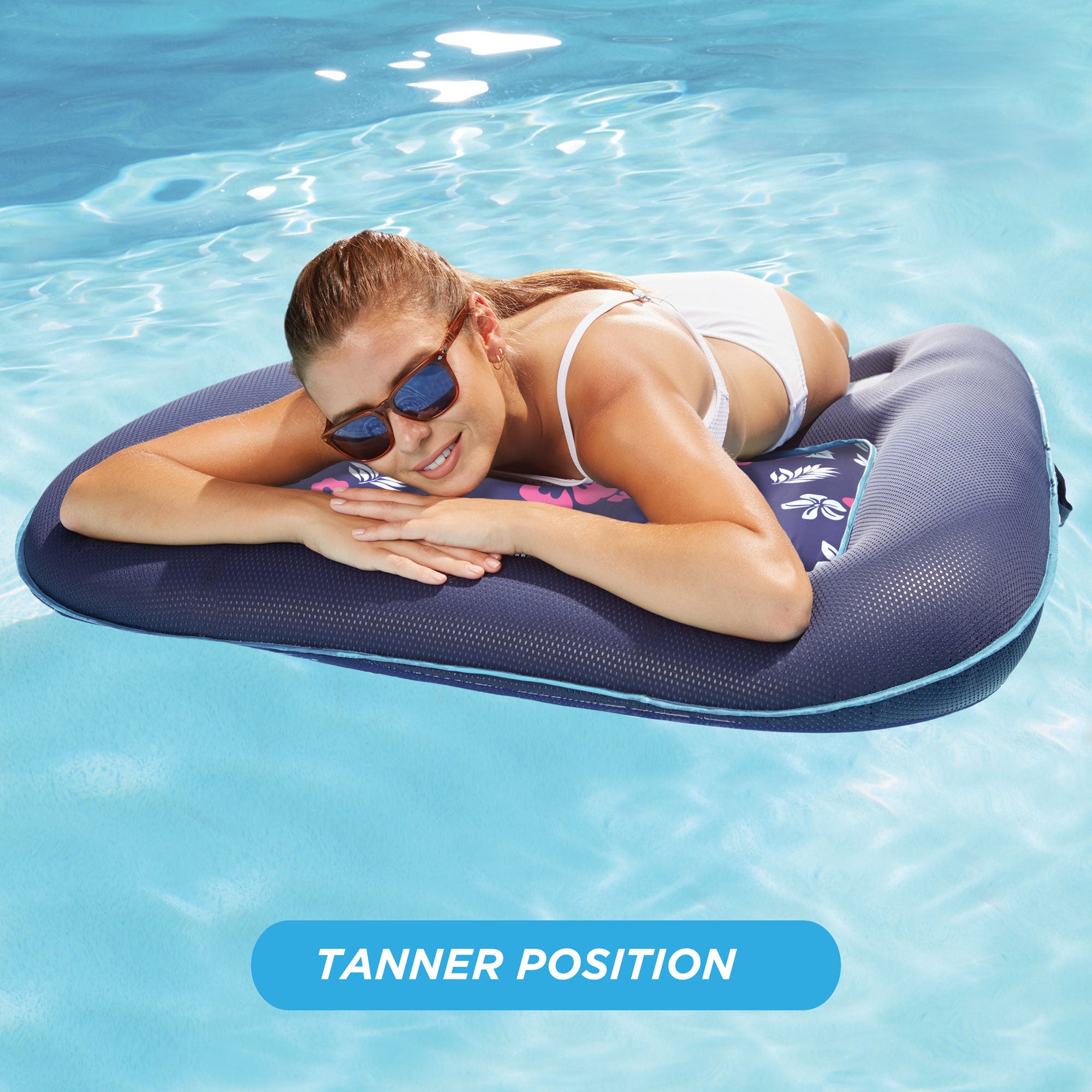 Aqua Leisure Campania 2 in 1 Inflatable Pool Float Set, Floral & Navy Hibiscus - VMInnovations