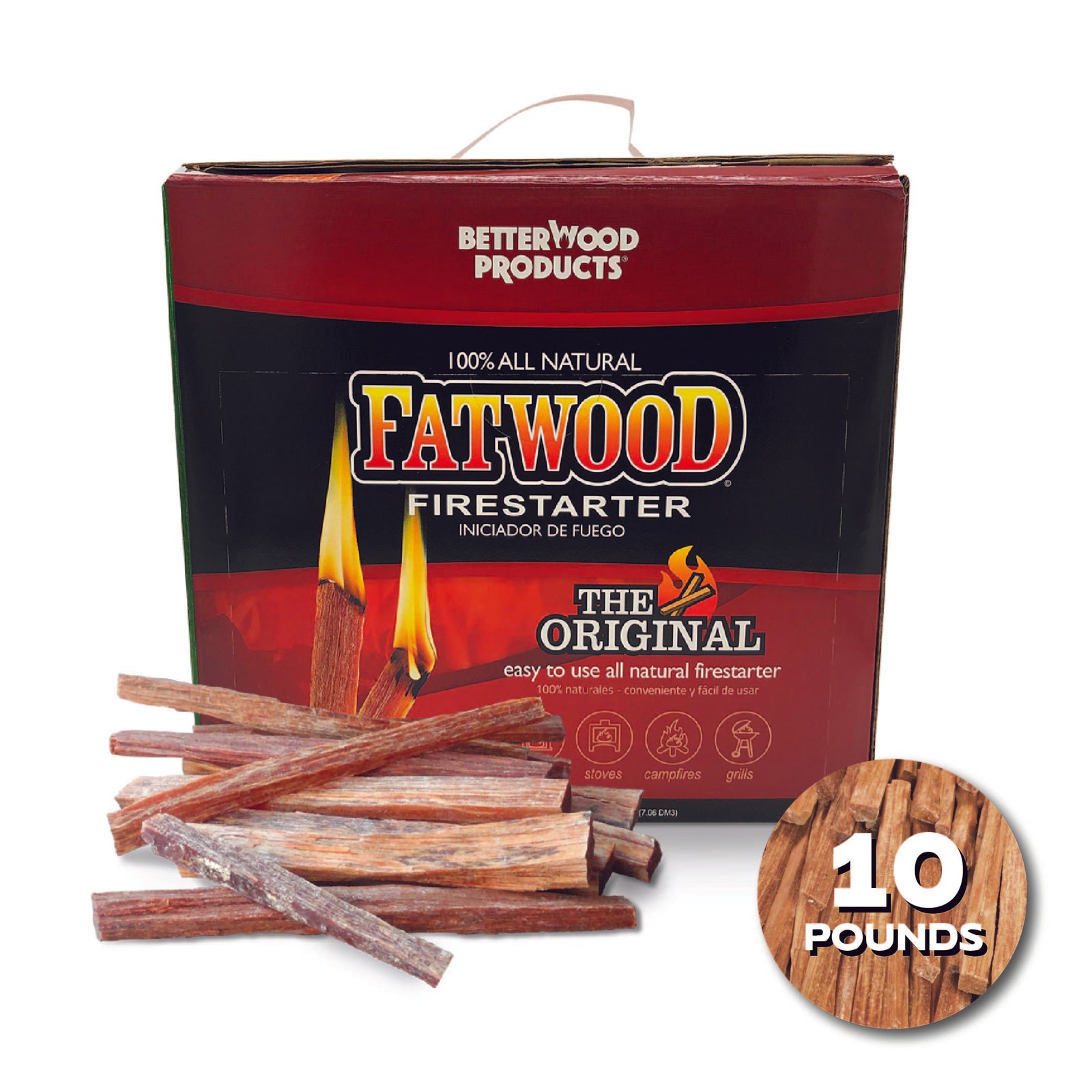 Betterwood Fatwood Firestarter, All Weather Natural Pine Fire Sticks, 10 Pounds - VMInnovations