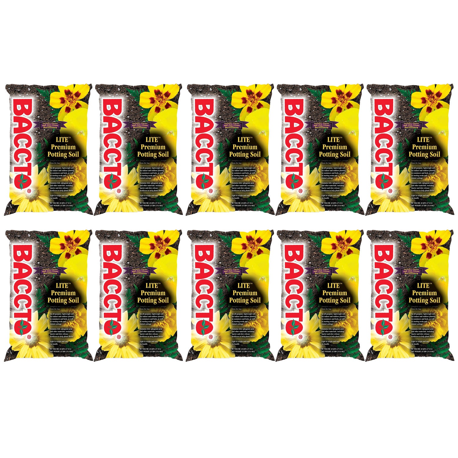 Michigan Peat Baccto Lite Premium Potting Soil, 40 qt / 35 lb Bag (10 Pack) - VMInnovations