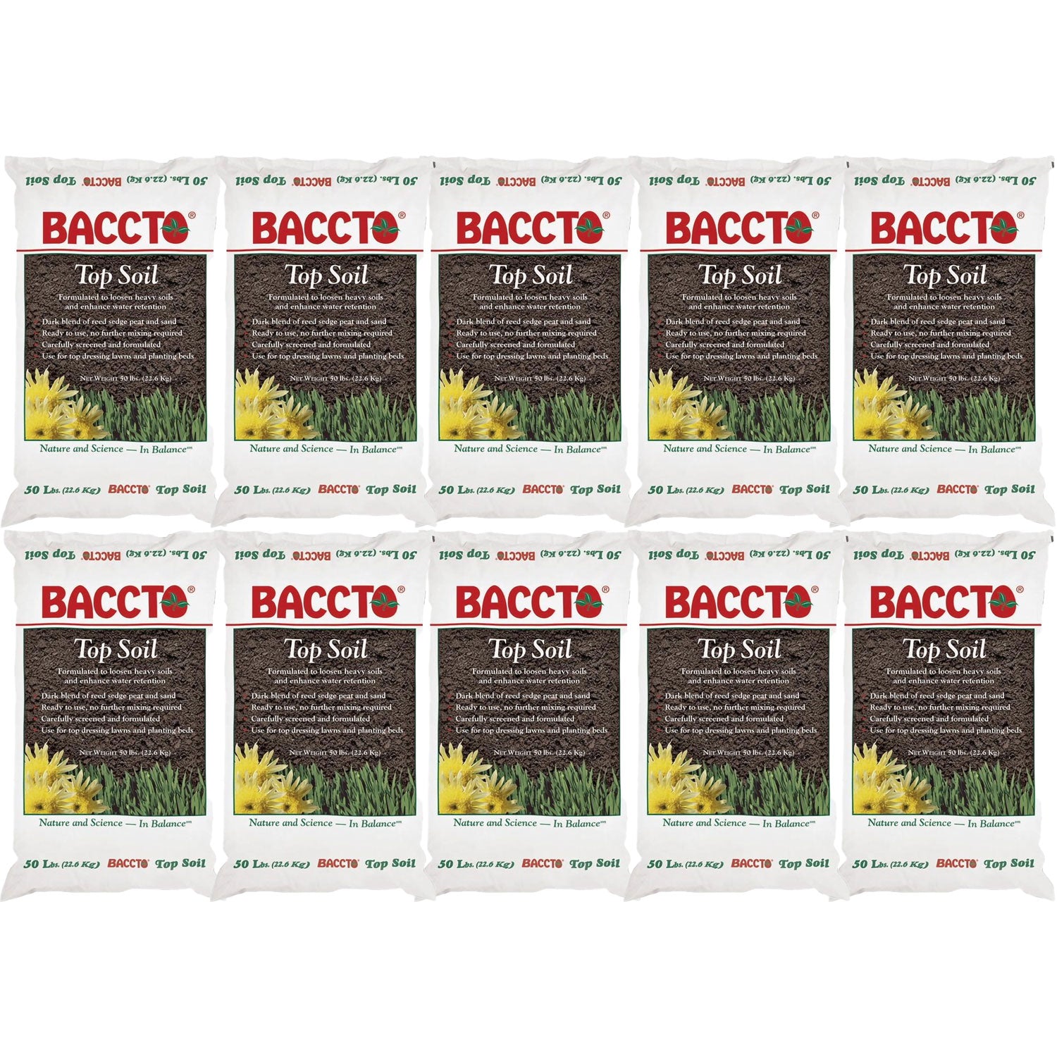 Michigan Peat Baccto Topsoil w/ Reed Sedge, Peat, and Sand, 50lbs (10 Pack) - VMInnovations